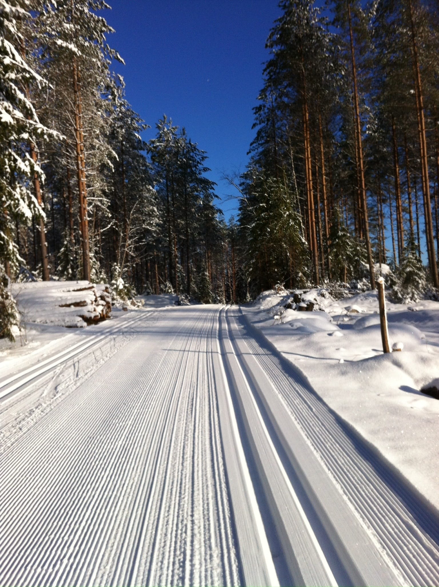 cross-country skiing, land, winter, snow landscape, Trail, winter landscape, beauty in nature, white color, finland, snowy, clear sky, sky, 1080P, country, Phone HD Wallpaper