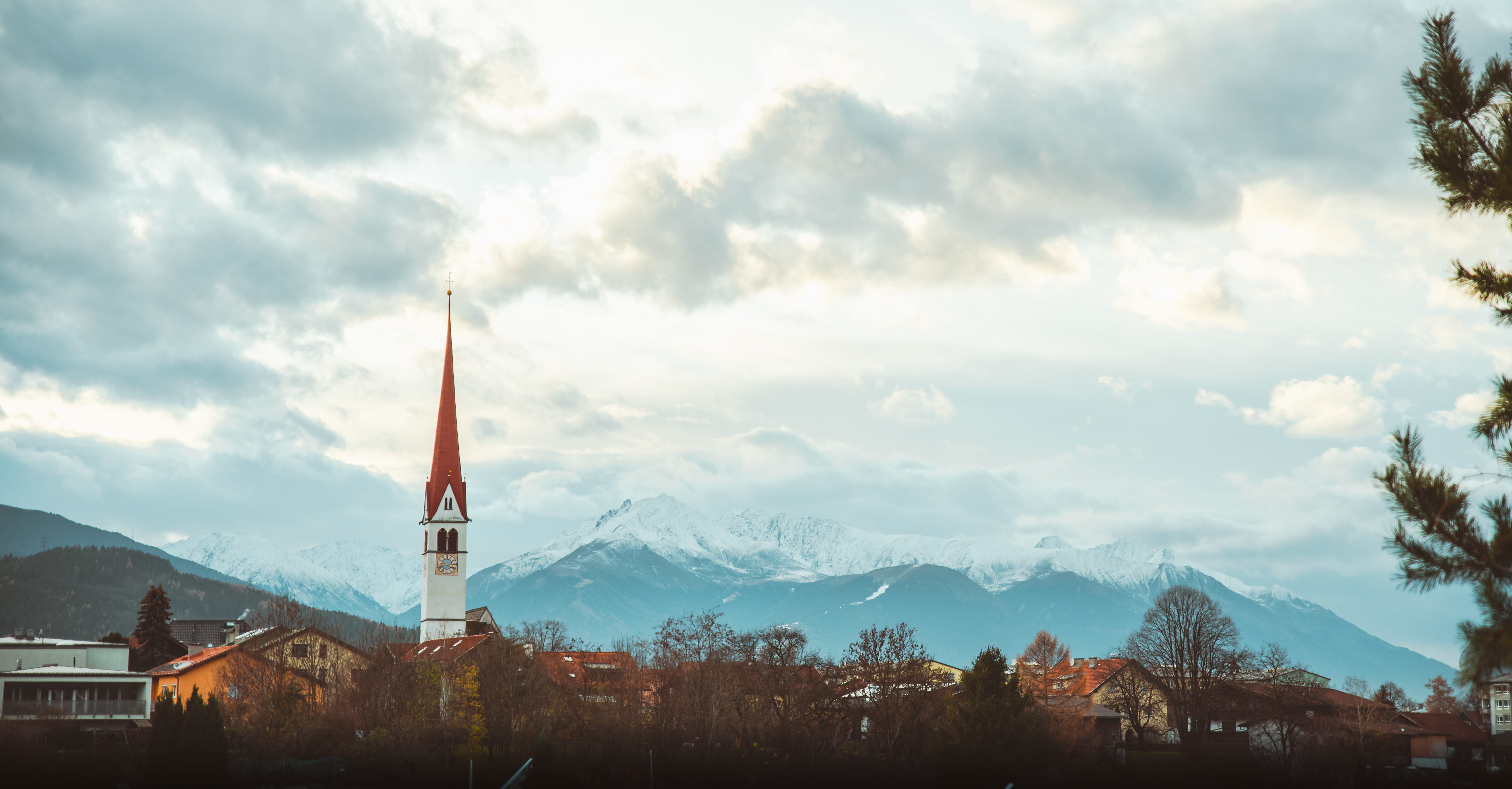 growing, religion, snowcapped mountain, winter landscape, building exterior, building, mountain range, snow capped mountain, architecture, spire, daytime, HD Wallpaper