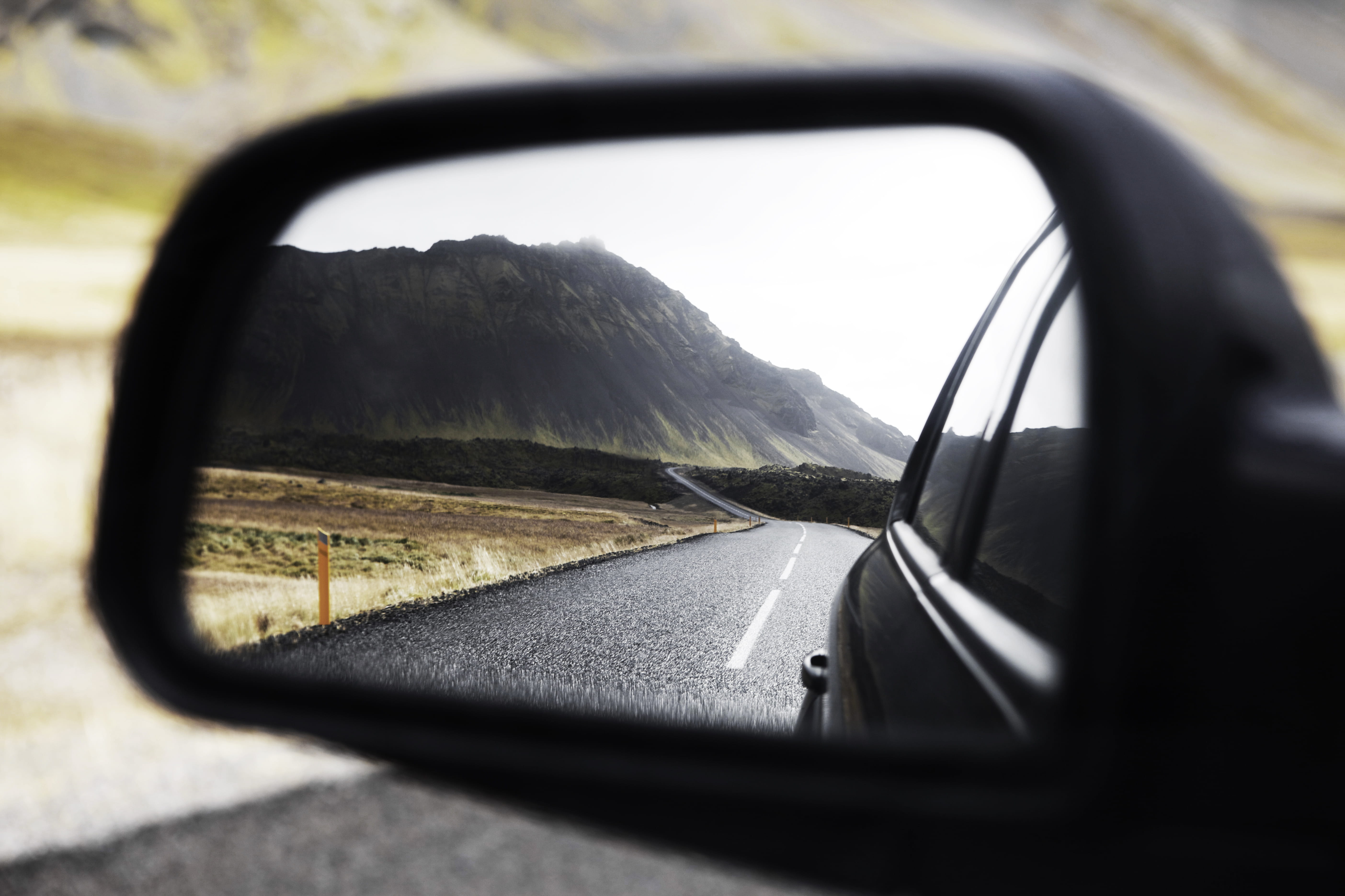 motion, driving, nature, mode of transportation, vehicle, mirror, 5K, road trip, no people, vehicle interior, road, black, travel, transportation, on the move, HD Wallpaper