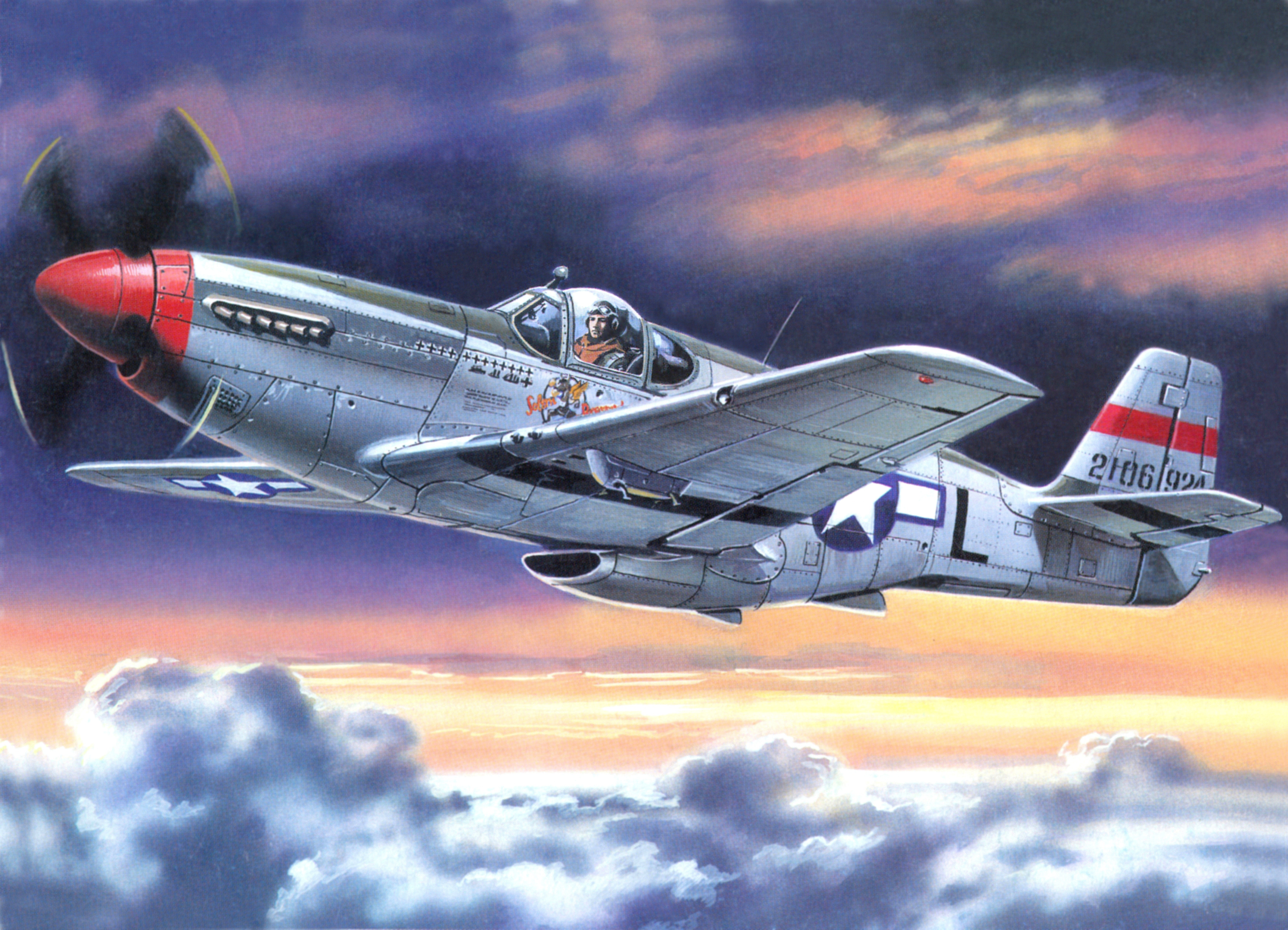 P-51S, WW2, art, American, the sky, " Mustang", figure, clouds, the plane, 5K, HD Wallpaper