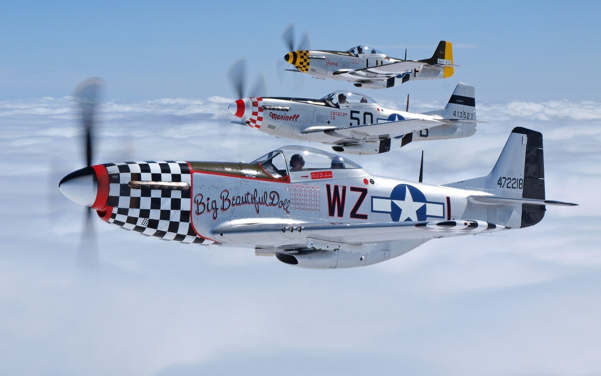 pilot, North American, 1080P, P-51, flies, clouds, the sky, Mustang, fighter, the plane, HD Wallpaper