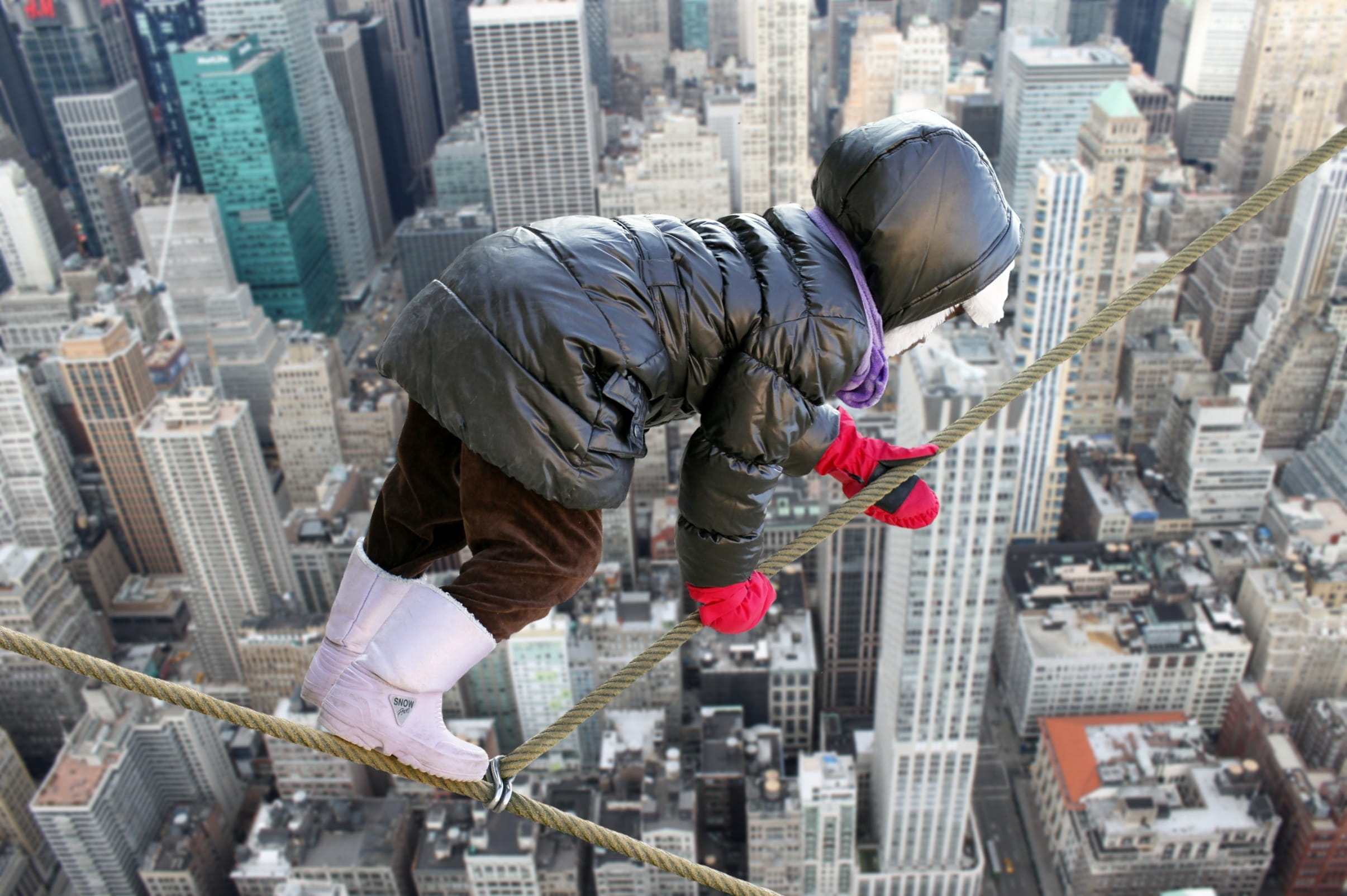 tower, rope, occupation, risk, cityscape, outdoors, building exterior, abyss, balance, child, real people, skyscraper, men, building, office building exterior, HD Wallpaper