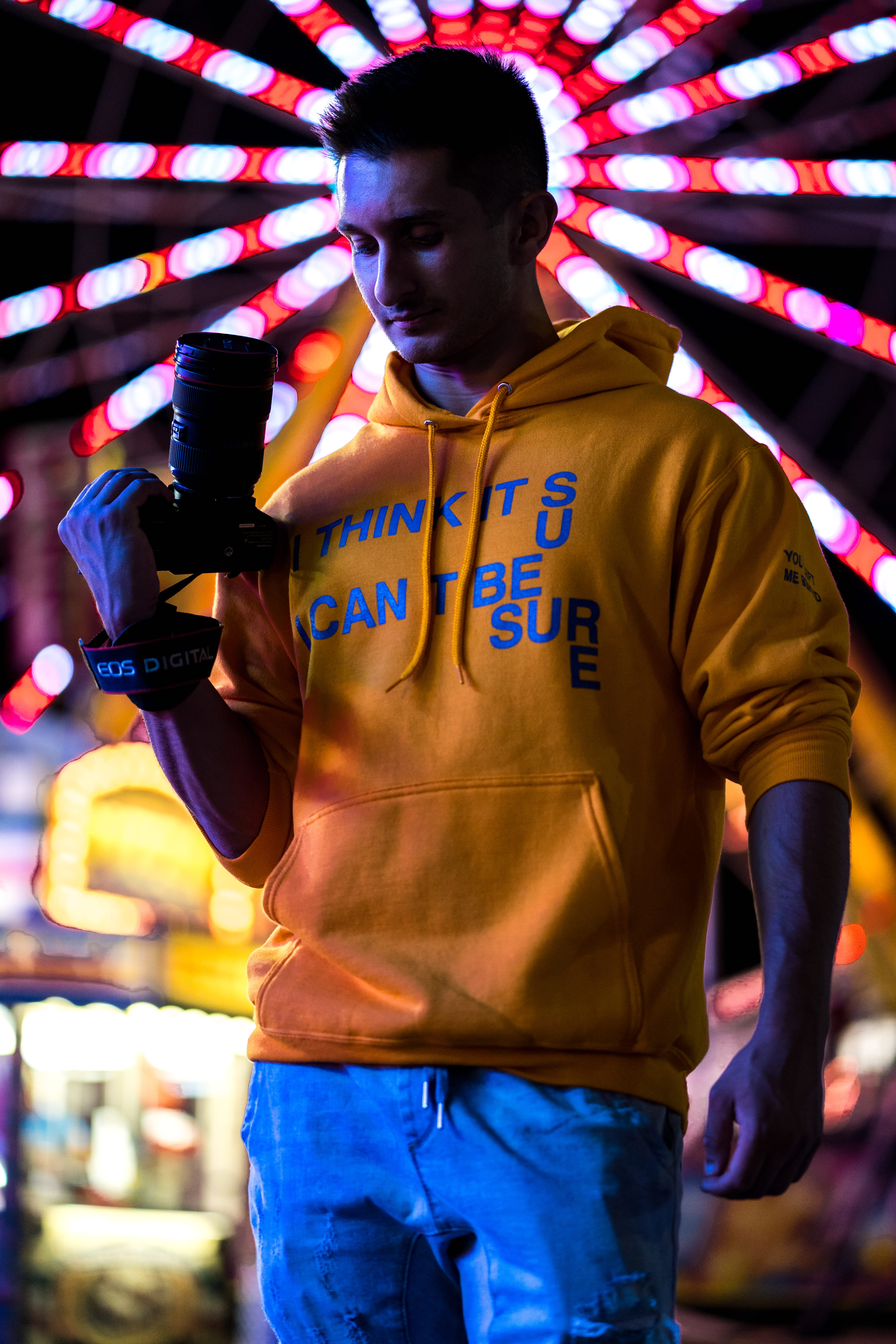 lumix, sony a7iii, man, holding, lifestyles, dslr, three quarter length, crowd, lighting, panasonic gang, royalzproduction, panasonic gh5, front view, arcade game machine, Phone HD Wallpaper
