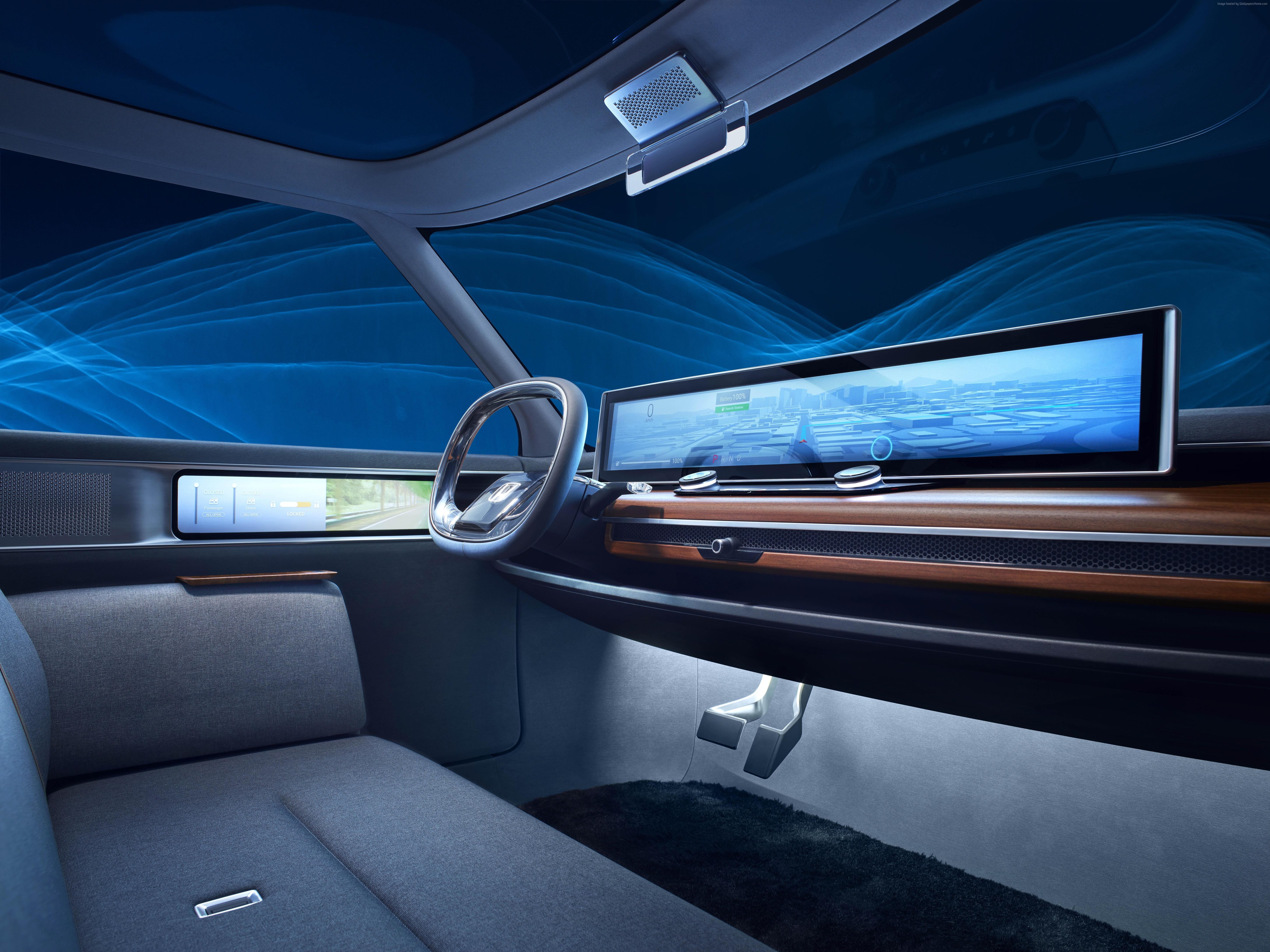 vehicle interior, road trip, 4k, motor vehicle, dashboard, motion, car interior, blue, luxury, travel, windshield, mode of transportation, Honda Urban EV, HD Wallpaper