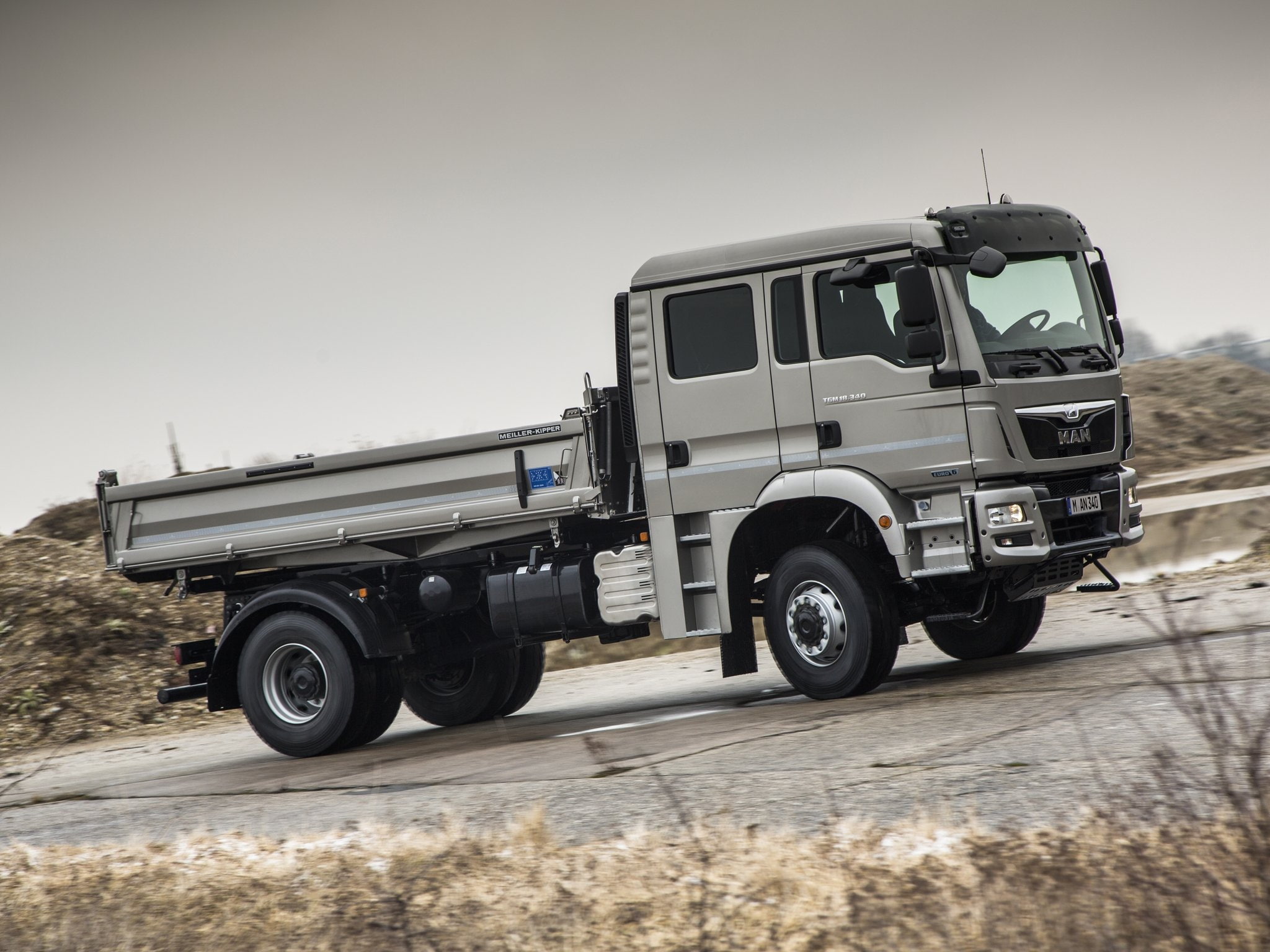 meiller kipper, cab, 18 340, fak, tractor, semi, man, 1080P, tgm, 2012, dumptruck, crew, HD Wallpaper