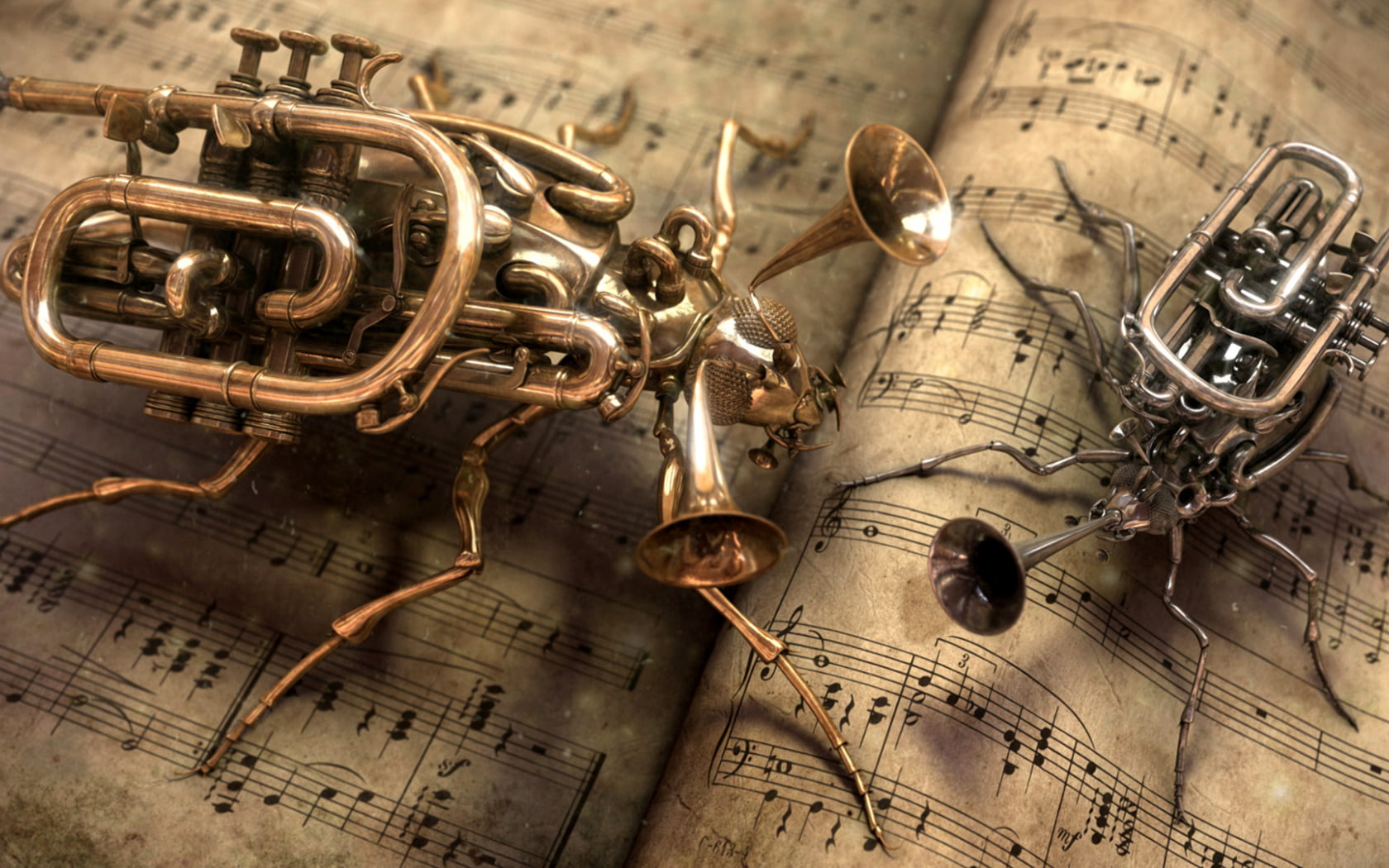 notes, 720P, insect, colored, silver, two, instrumento, wind, instruments, brass, Music, HD Wallpaper