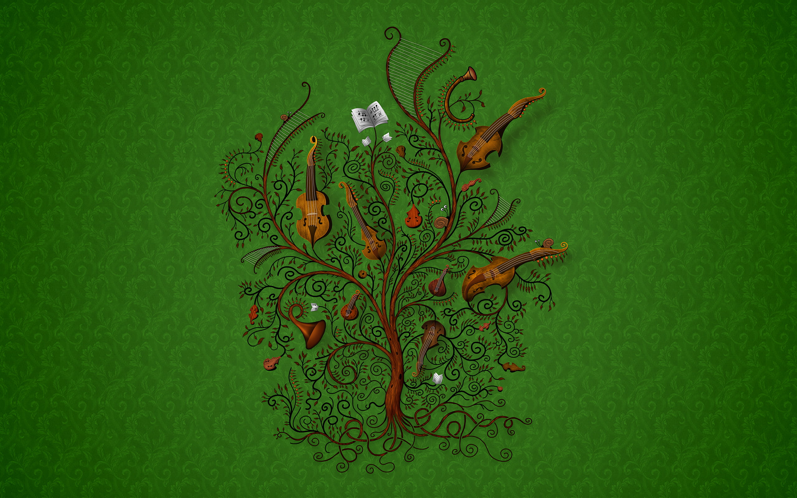 2K, plant part, studio shot, green background, representation, brown, nature, plant, colored background, indoors, green color, creativity, instrumento, HD Wallpaper