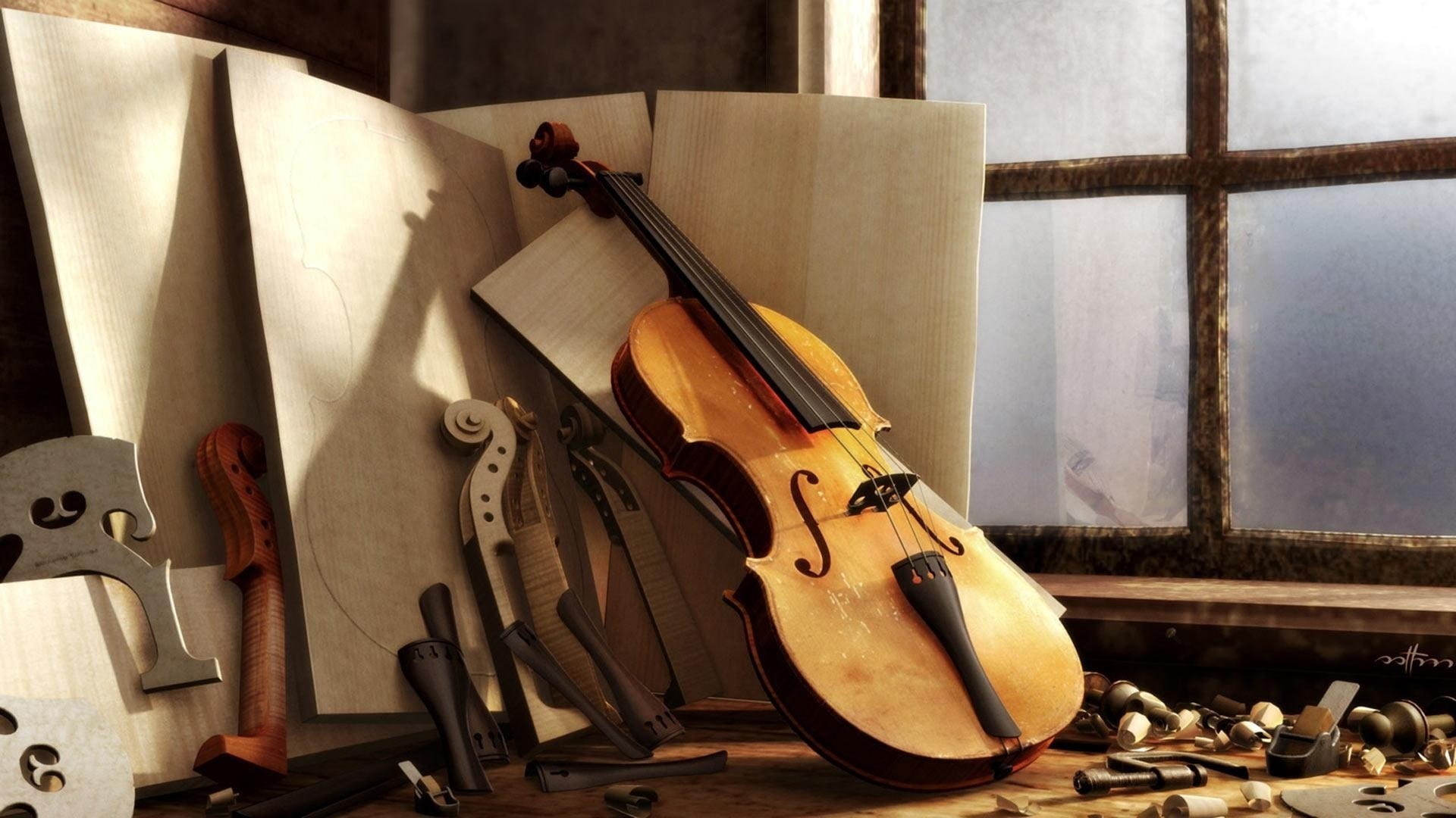 indoors, string, no people, medium group of objects, musical equipment, Windows, classical music, 1080P, musical instrument, music, Details, art and craft, HD Wallpaper