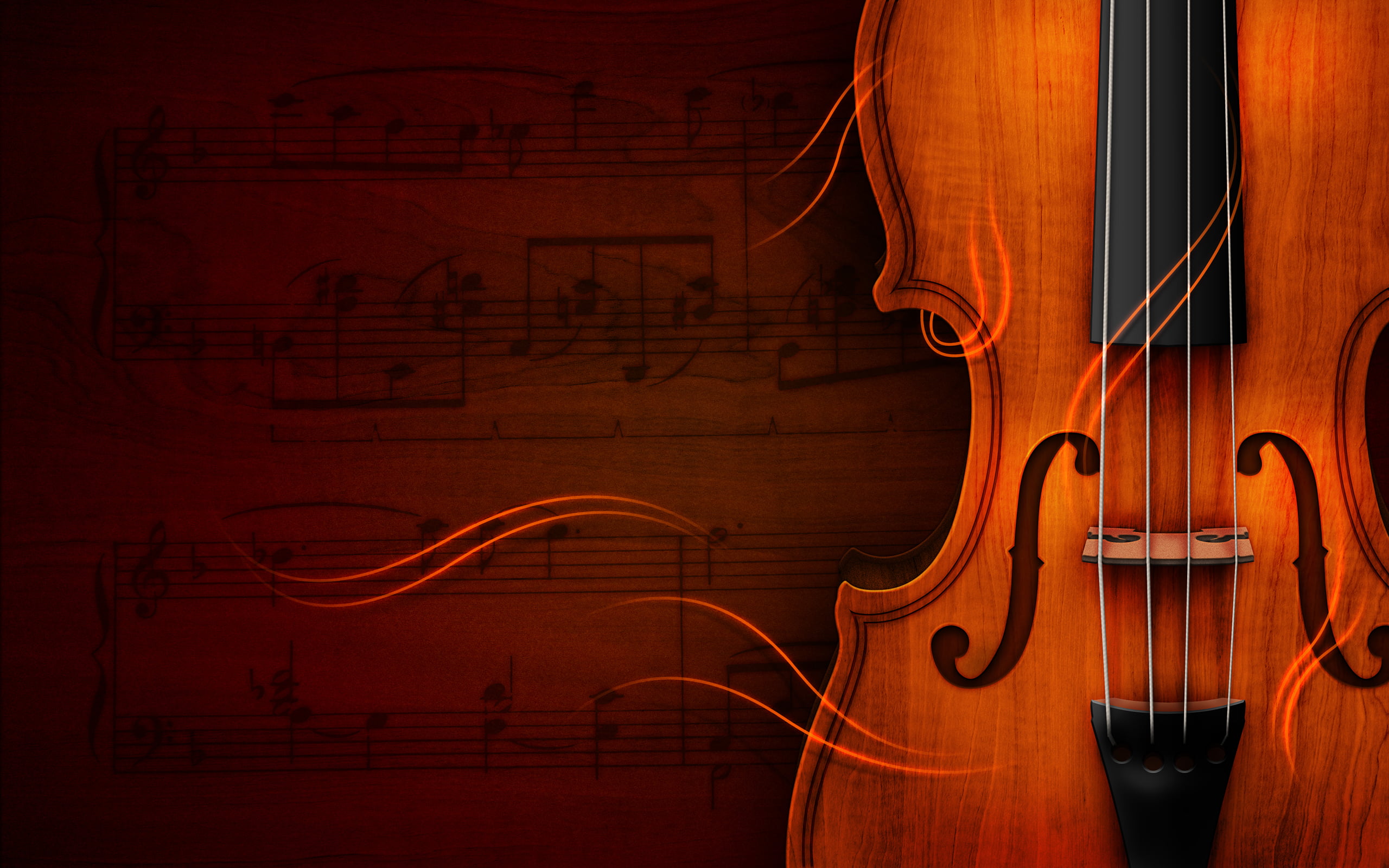violin, guitar, flooring, wood - Material, musical Instrument String, classical Concert, string, Notes, brown, viola, 2K, bow - Musical Equipment, wall - building feature, HD Wallpaper