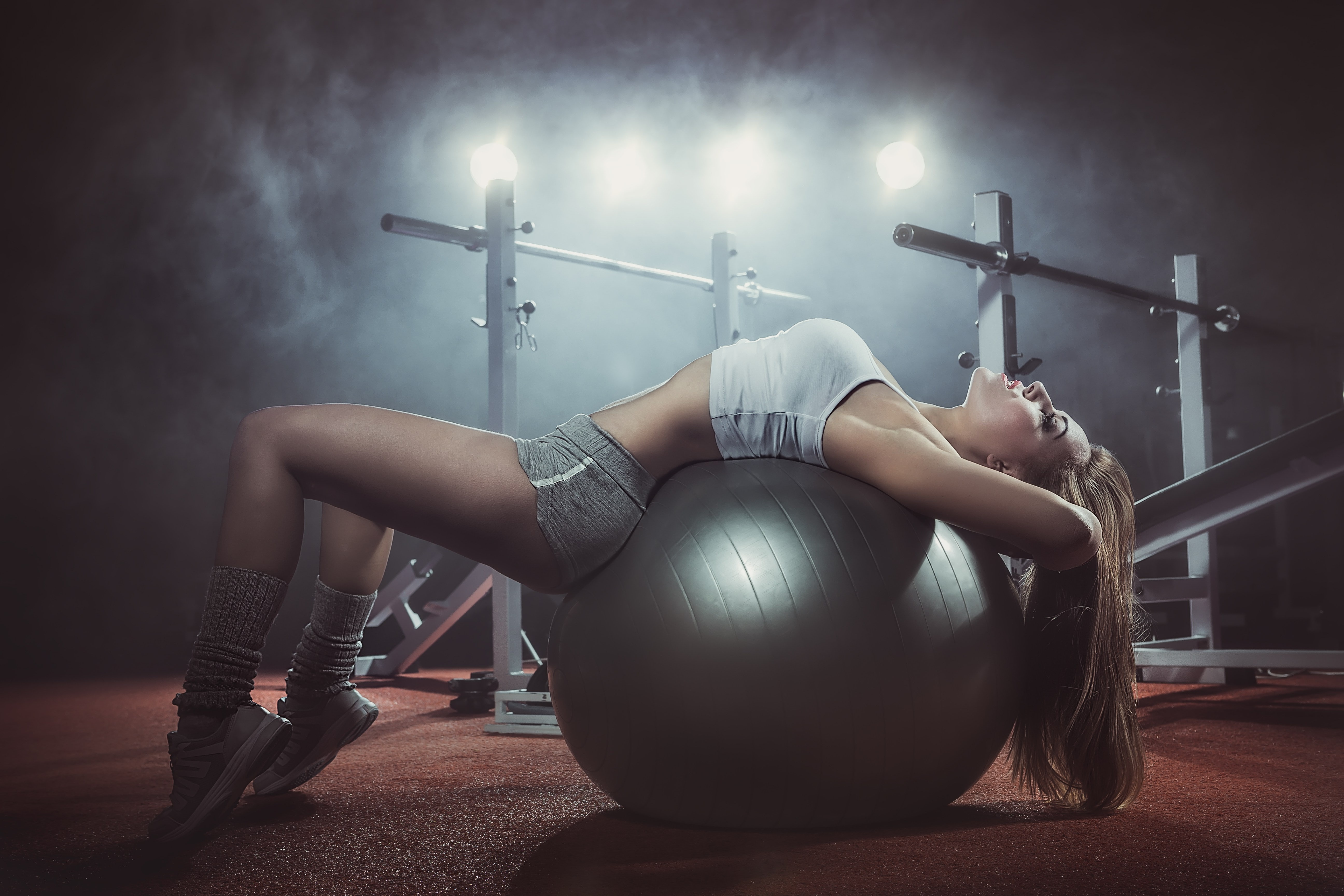 female, ball, workout, blonde, gym, 5K, HD Wallpaper