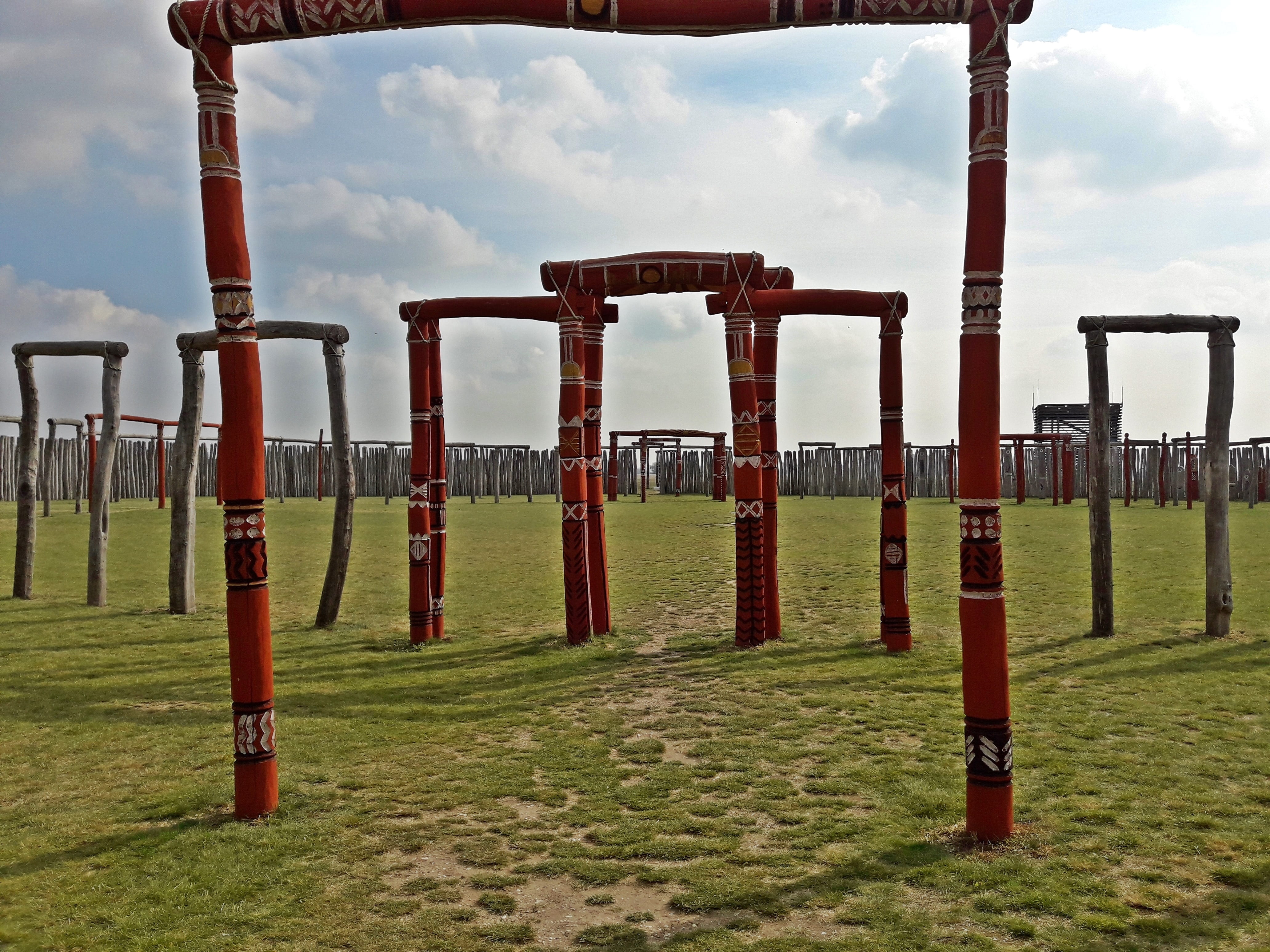 architecture, cloud - sky, ring the sanctuary, outdoors, 4K, history, land, saxony-anhalt, sky, jungle gym, plant, metal, field, no people, ritualort, HD Wallpaper