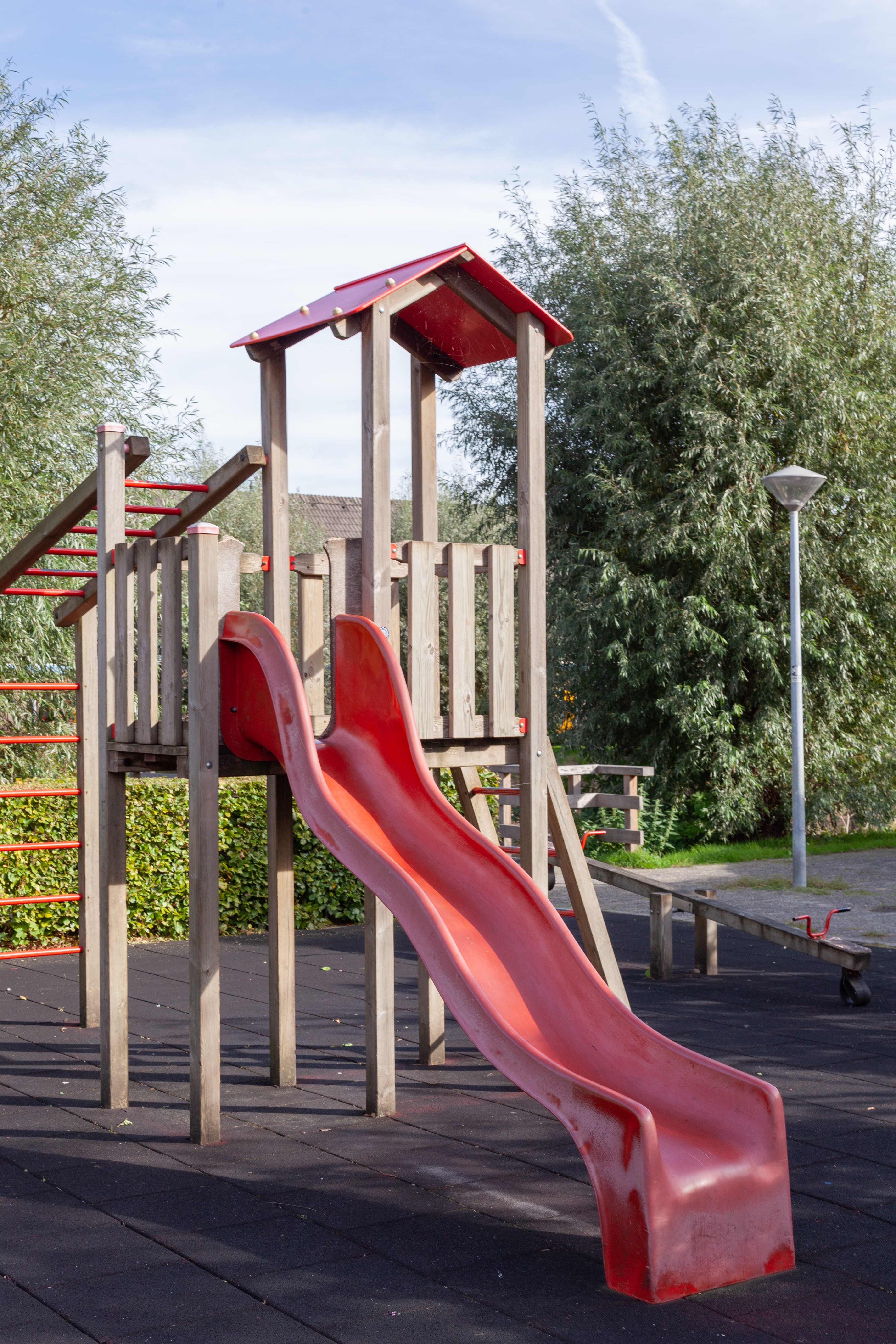 absence, empty, nature, park, childhood, zwaag, jungle gym, slide - play equipment, sky, netherlands, 5K, tree, outdoor play equipment, monkey bars, day, Phone HD Wallpaper
