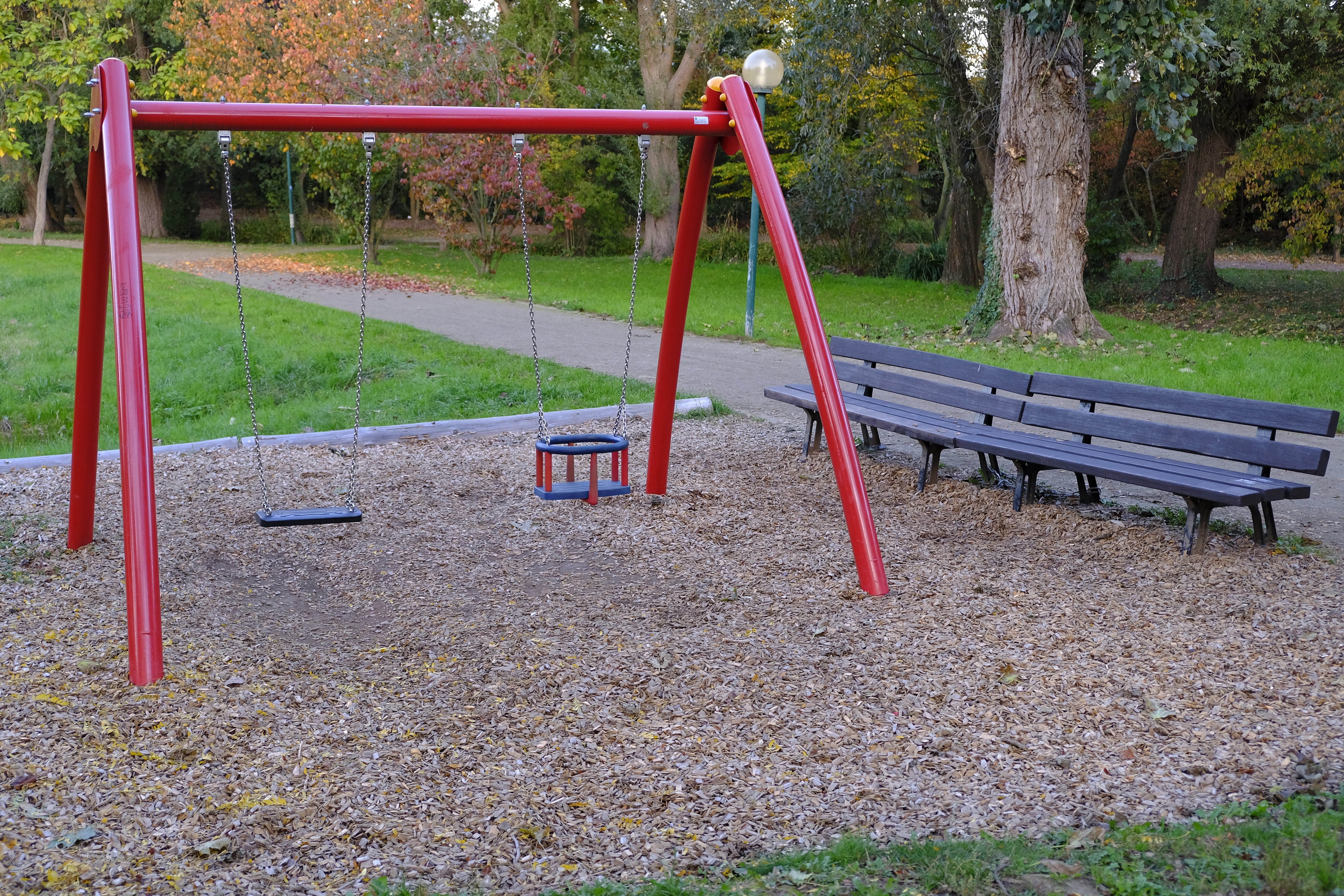 slide - play equipment, monkey bars, swing device, game device, outdoors, swing seat, land, childrens playground, absence, day, nature, park, childhood, HD Wallpaper