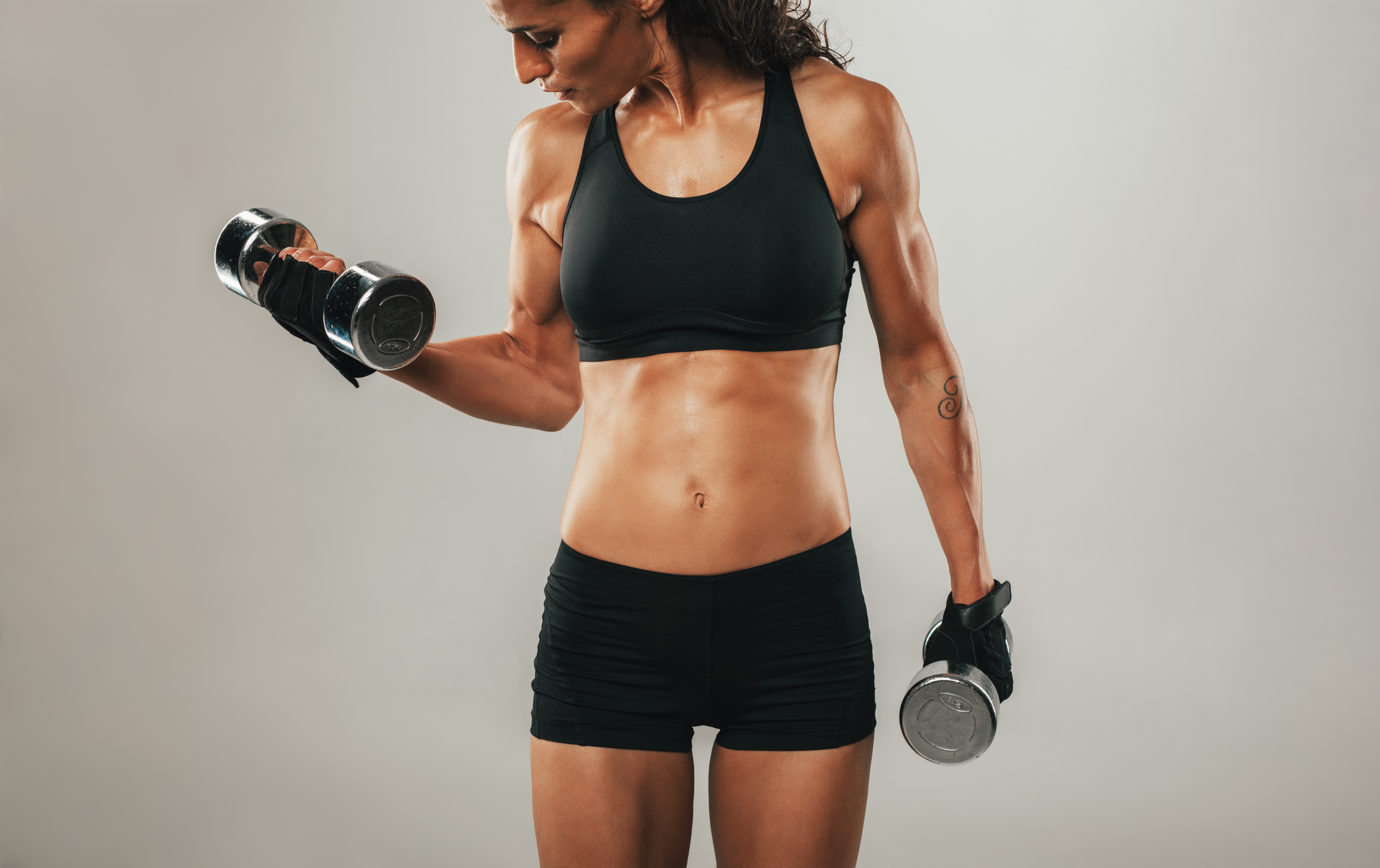 biceps, Metal, fitness, workout, arms, dumbell, sportswear, 8K, female, HD Wallpaper