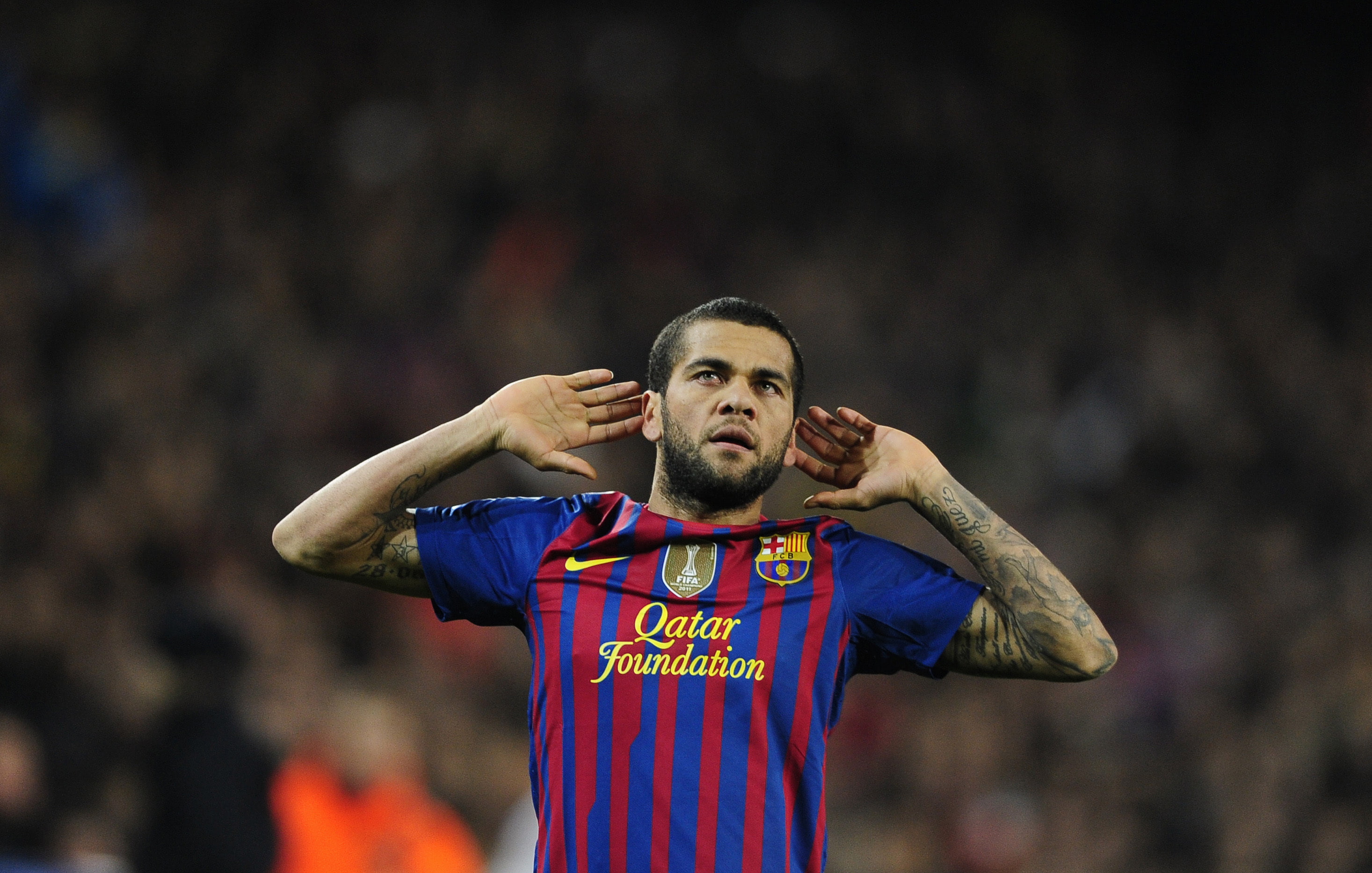 Barcelona, joy, Dani Alves, 2K, football, HD Wallpaper