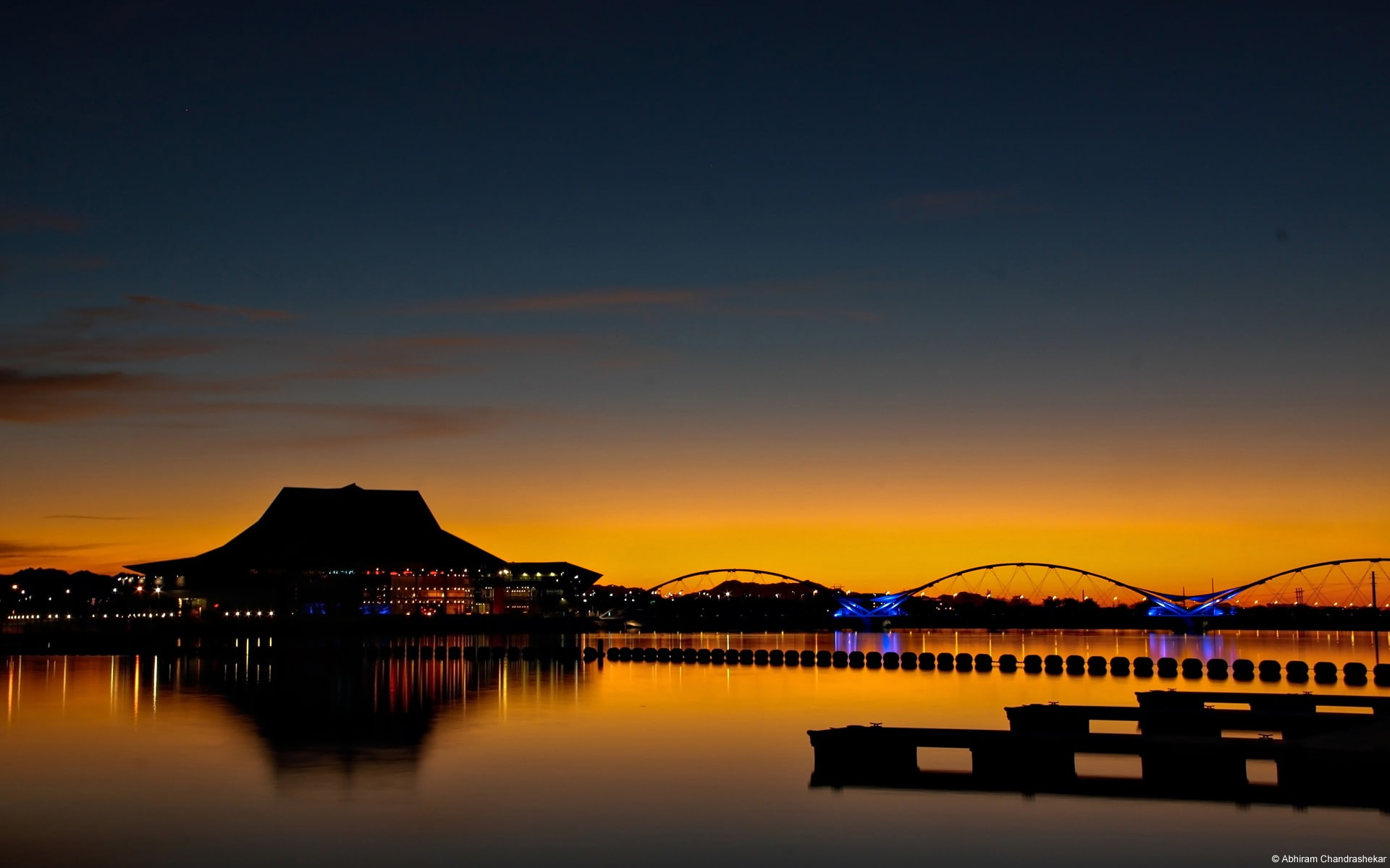 sunset, building, illuminated, tempe, water, architecture, nature, built structure, no people, night, bridge, bridge - man made structure, silhouette, HD Wallpaper