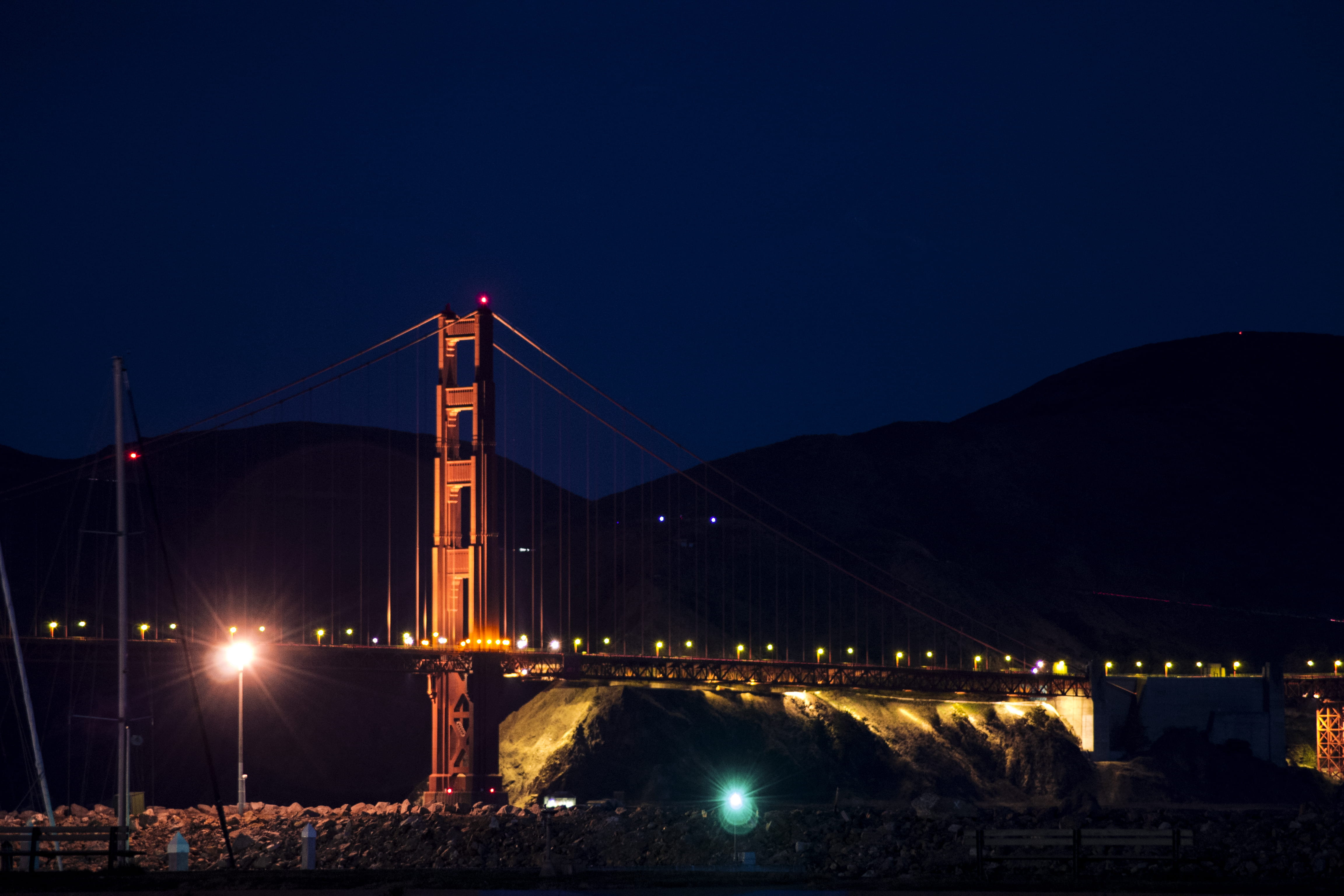 connection, bridge, city, lights, boat, bridge - man made structure, night, blue, illuminated, transportation, travel destinations, nature, deep, sky, street, HD Wallpaper