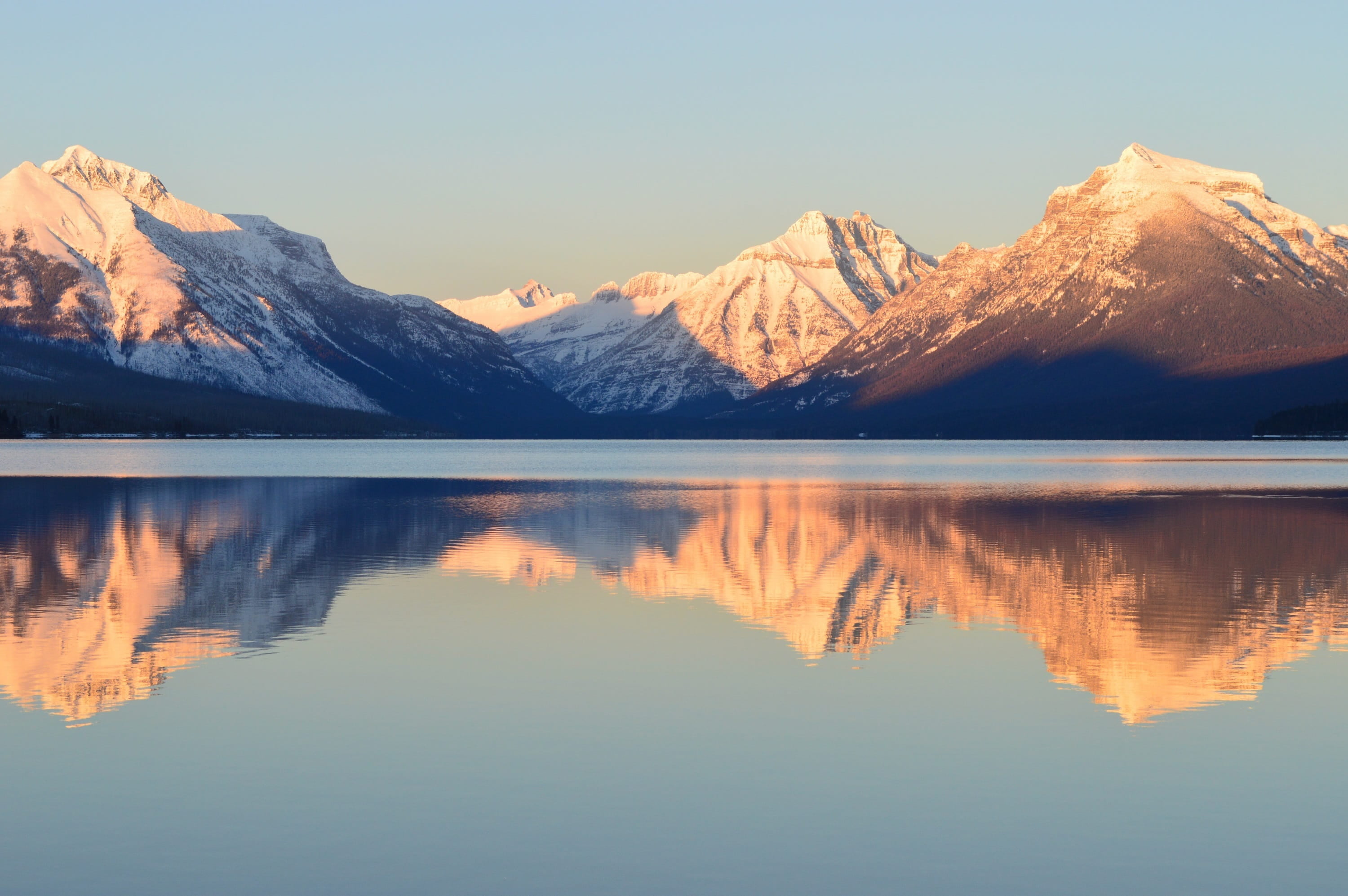 scenics, montana, landscape, cold temperature, covered, waterfront, photo, idyllic, mountain peak, 2K, glacier, tranquil scene, sky, tranquility, range, HD Wallpaper