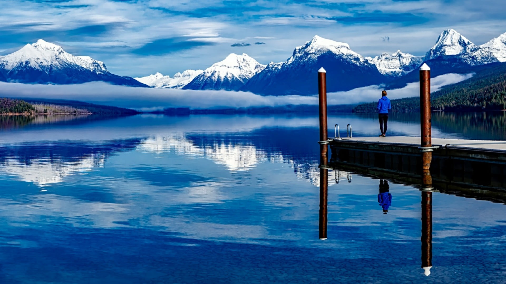 wilderness, national park, cloud, tranquil scene, reflection, nature, united states, outdoors, lake mcdonald, real people, mountain, scenics - nature, glacier national park, HD Wallpaper