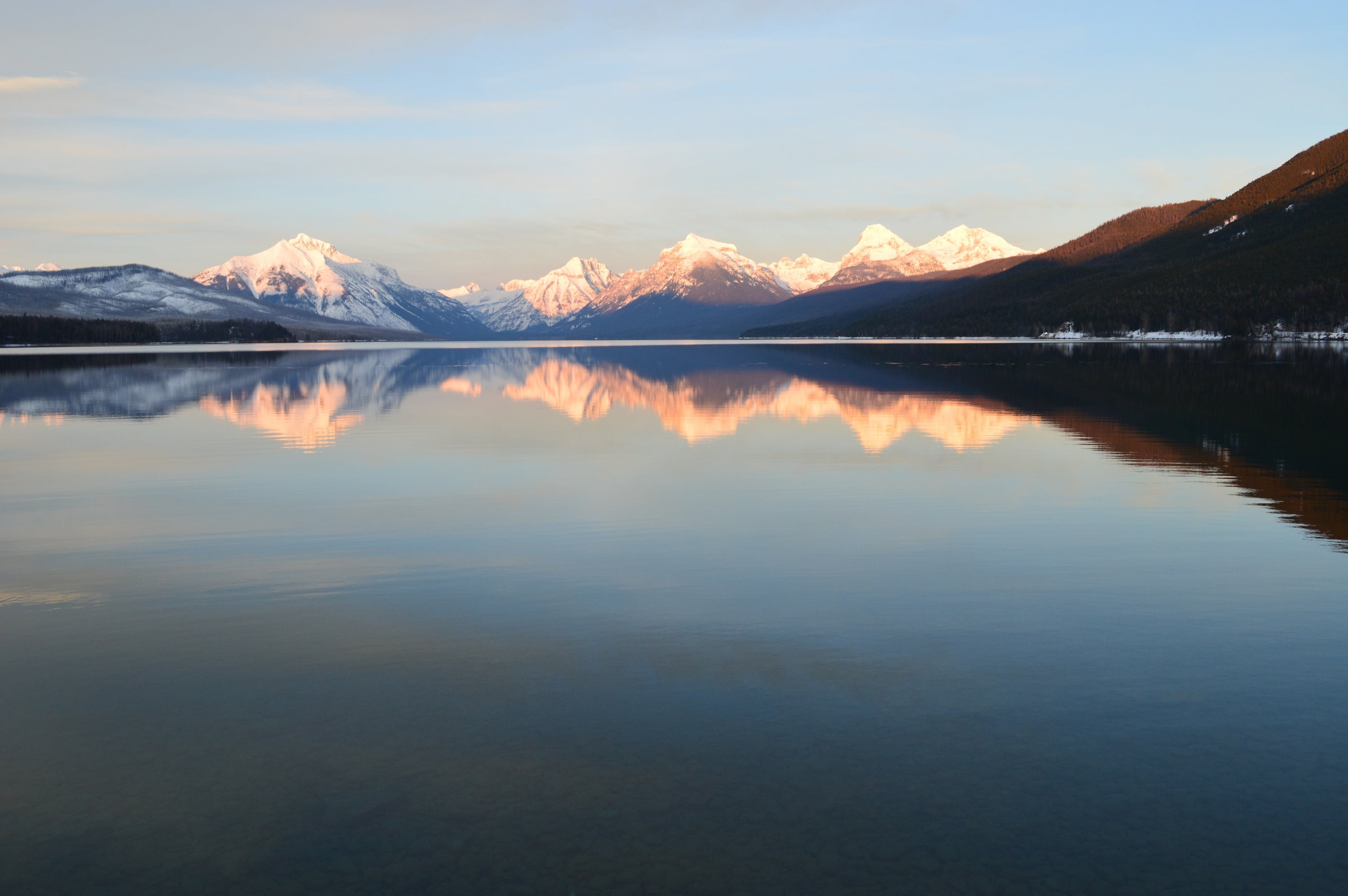 cold temperature, usa, beauty in nature, lake, snow, sky, mountain range, mountain, panorama, no people, glacier national park, alpine, scenic, reflection, HD Wallpaper
