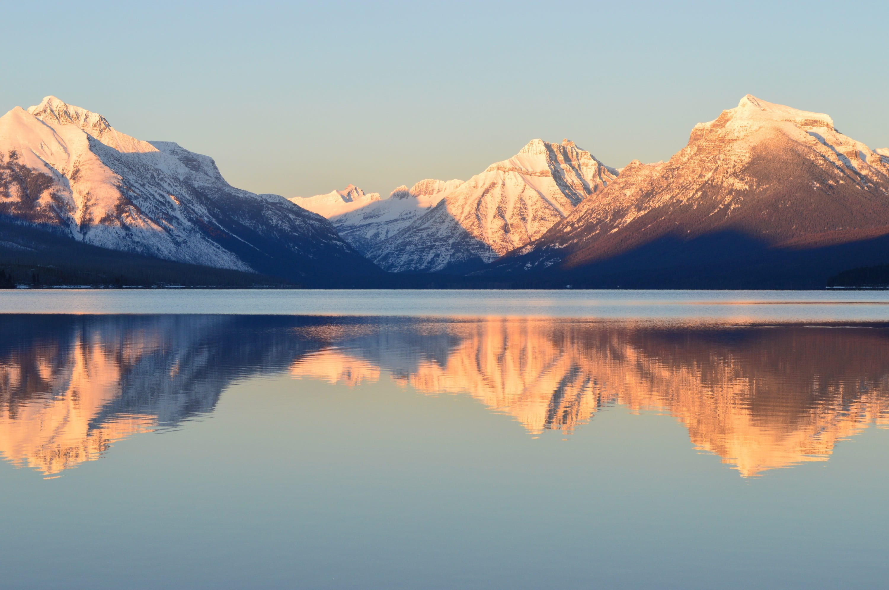 waterfront, tranquil scene, idyllic, view, scenics - nature, 2K, non-urban scene, snowcapped mountain, scenic, symmetry, beauty in nature, evening, reflection, HD Wallpaper