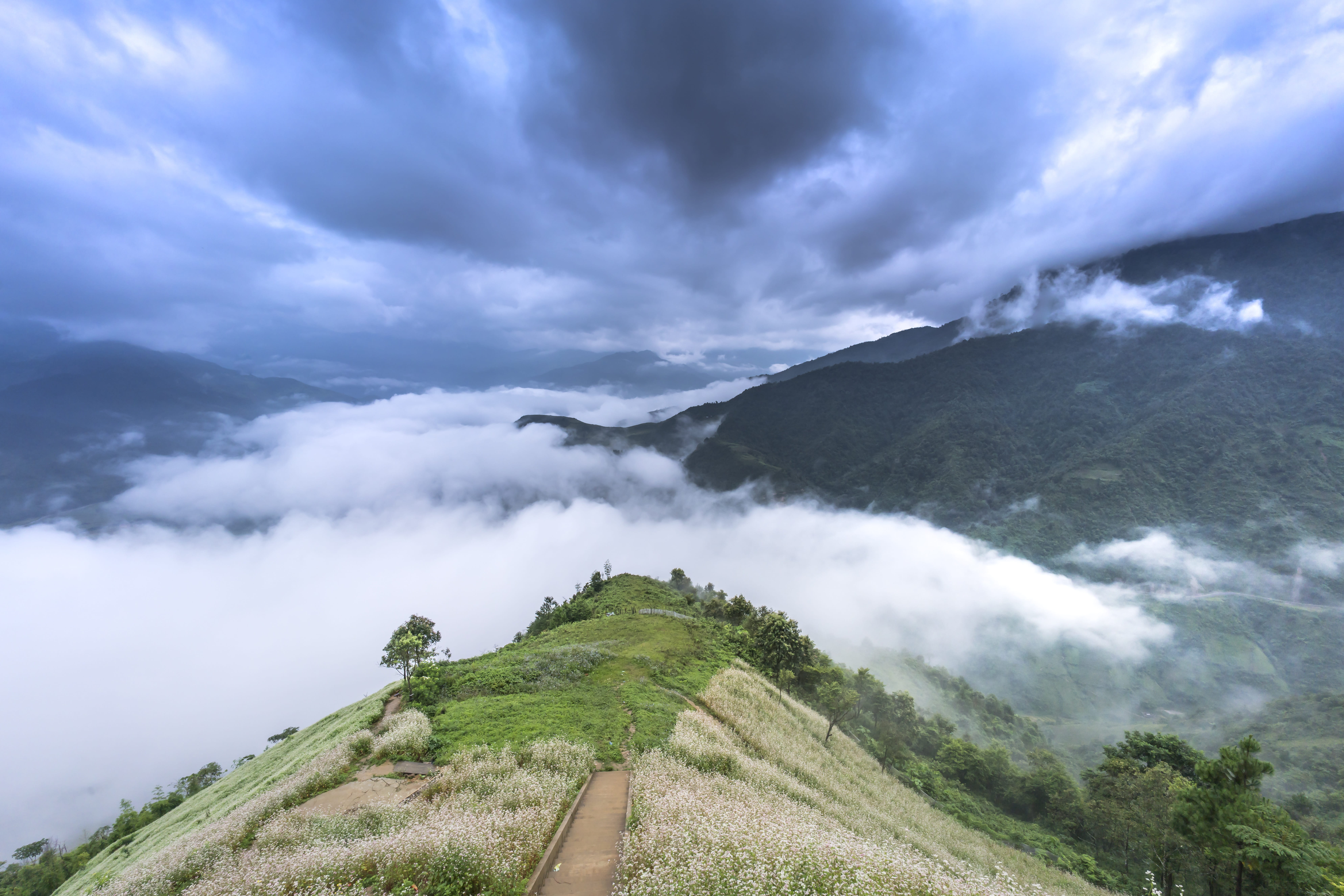 green, sky, non-urban scene, dawn, clouds, cloudscape, sunlight, gold, beauty, sunset, red, mountain peak, tranquil scene, natural, agriculture, land, green color, HD Wallpaper