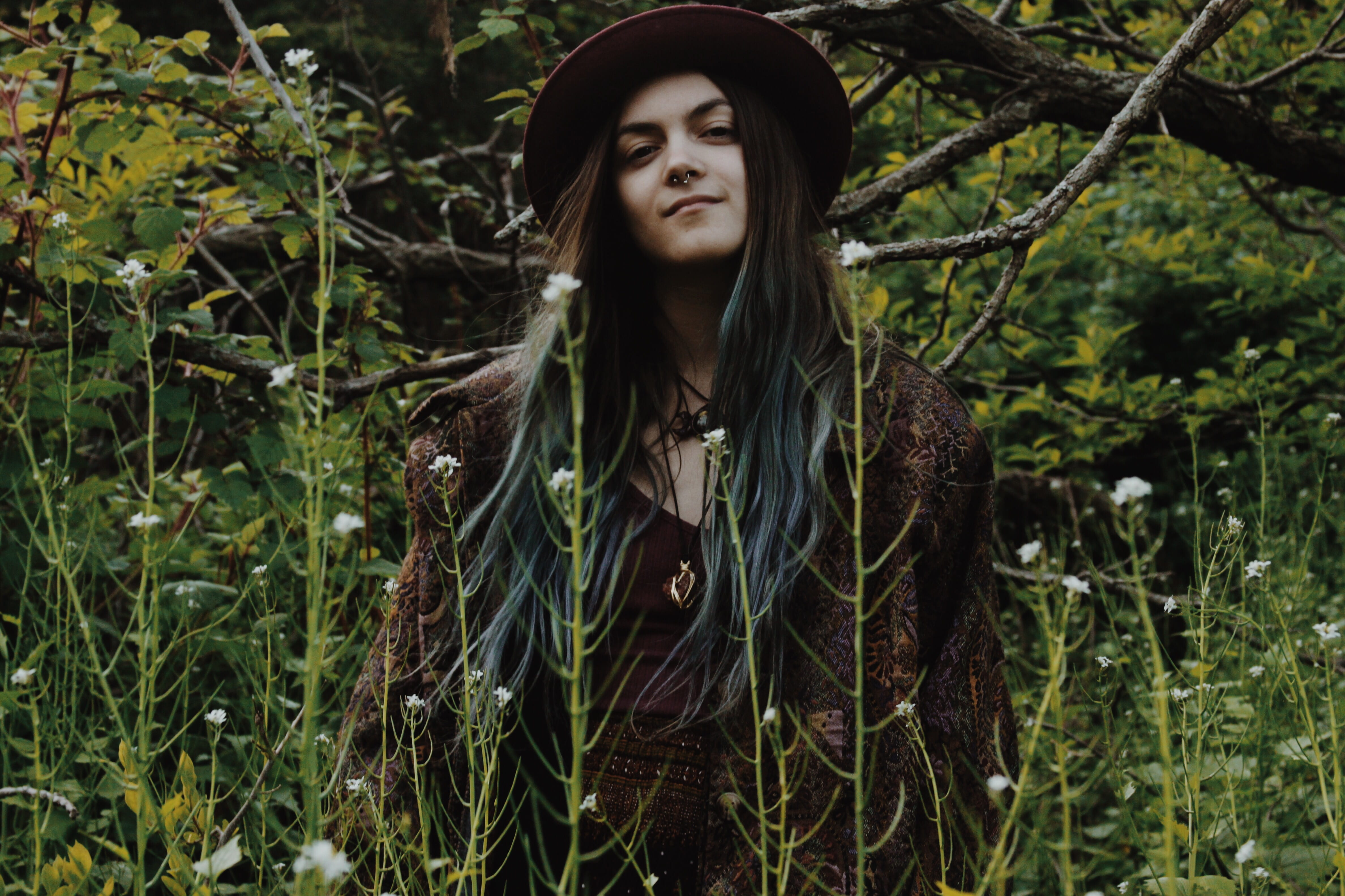 brown, young women, hairstyle, field, one young woman only, adults only, day, beautiful, buckwheat, hat, man, flowers, adult, standing, looking at camera, HD Wallpaper