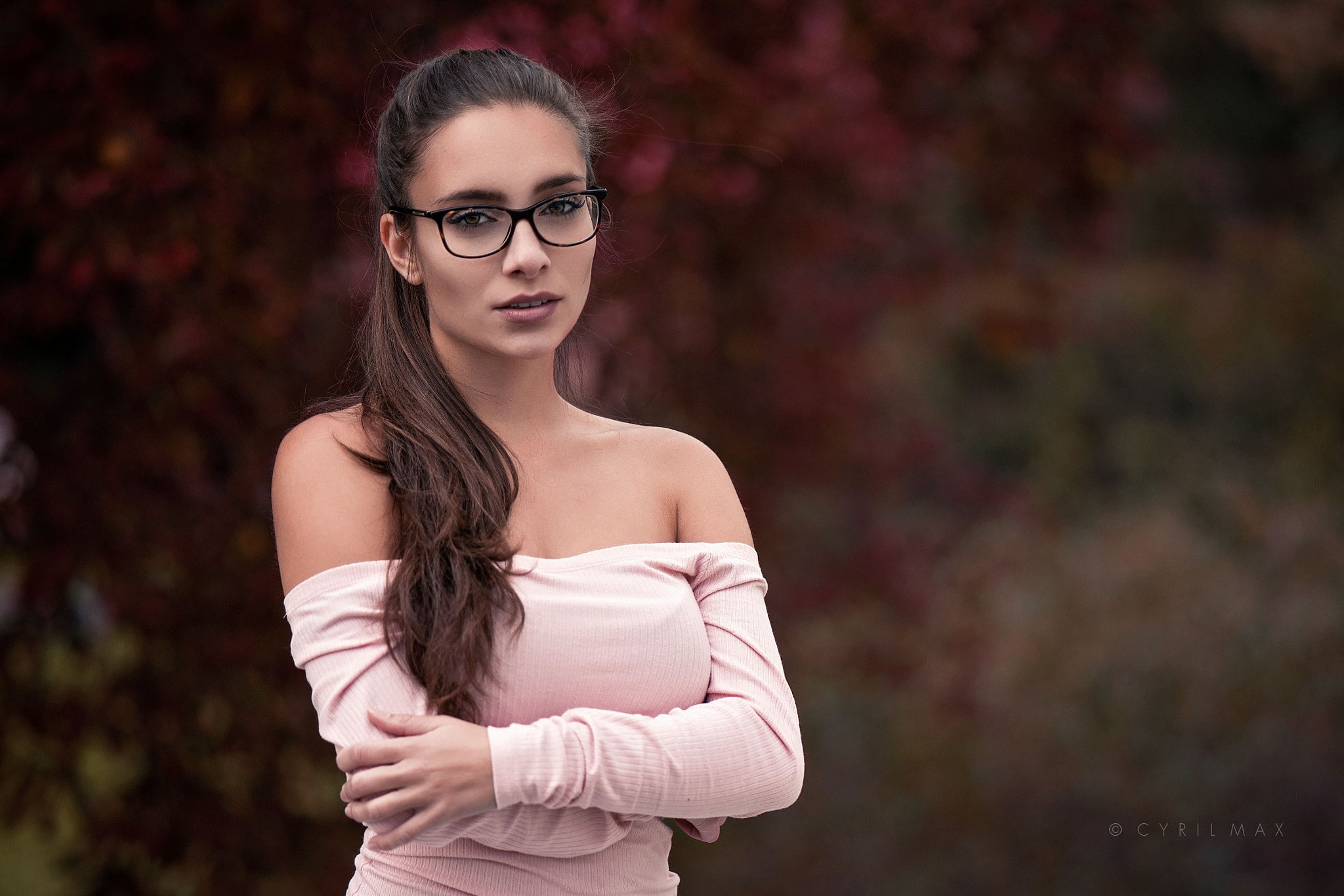 1080P, women with glasses, hair, beauty, young women, long hair, eyeglasses, hairstyle, Pavlina, arms crossed, young adult, teenager, standing, beautiful woman, HD Wallpaper