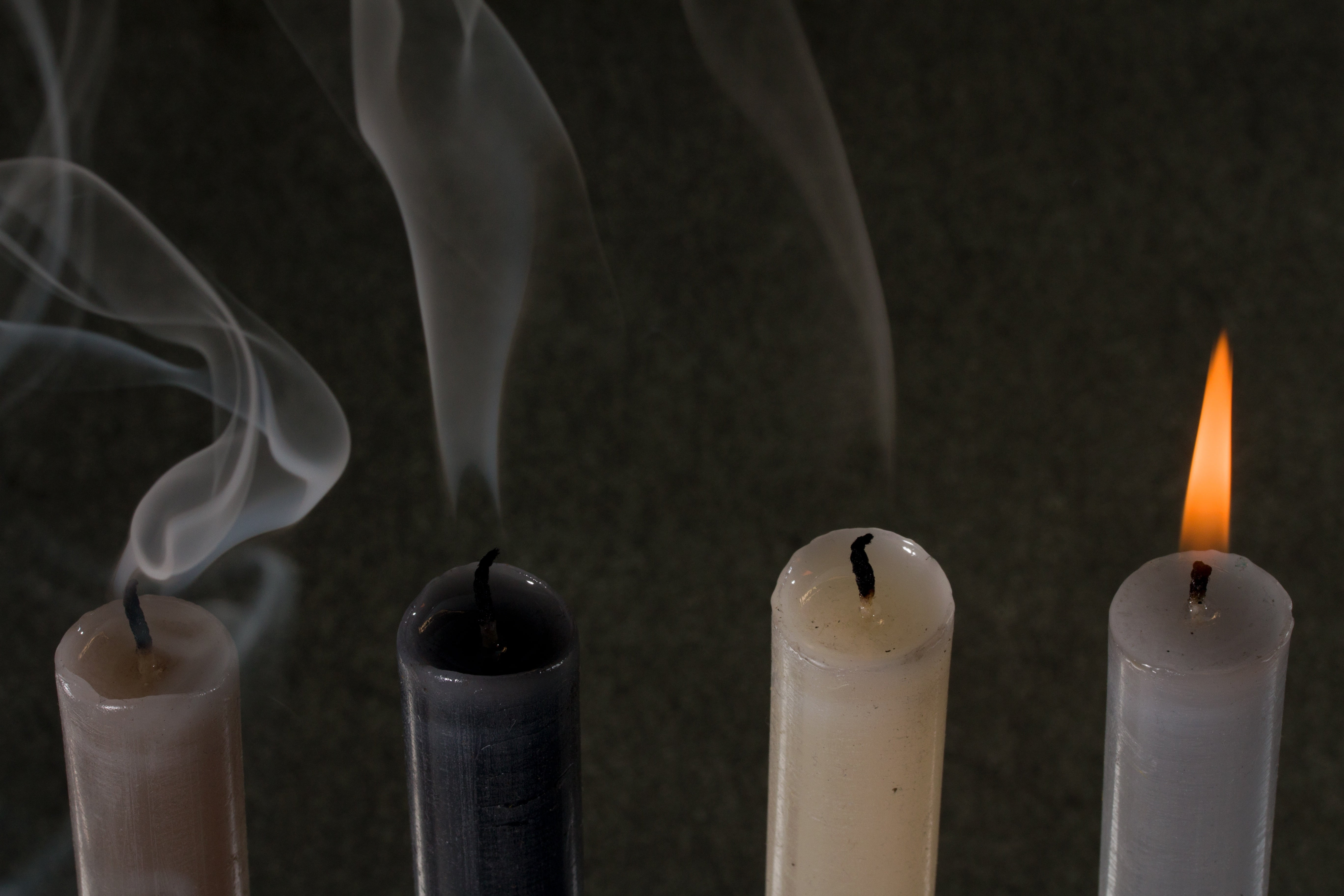 5K, heat - temperature, candldes, candle, near, candles, studio shot, smoke - physical structure, flame, black background, lighted, motion, turned, fire - natural phenomenon, HD Wallpaper