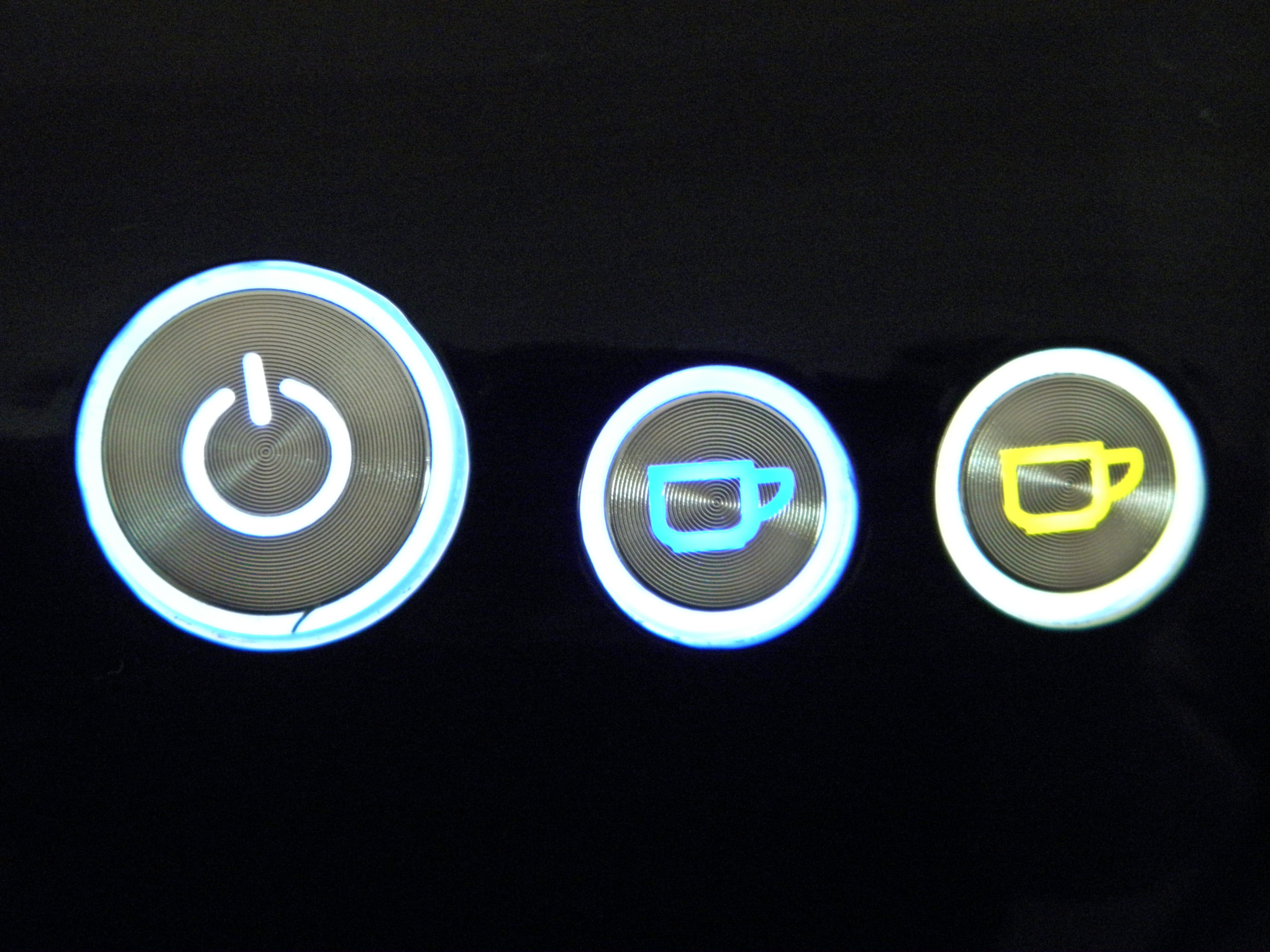 navigation elements, glowing, control, control Panel, 4K, illuminated, Buttons, neon, day, close-up, Tassimo, blue, push Button, Tea, technology, still life, HD Wallpaper