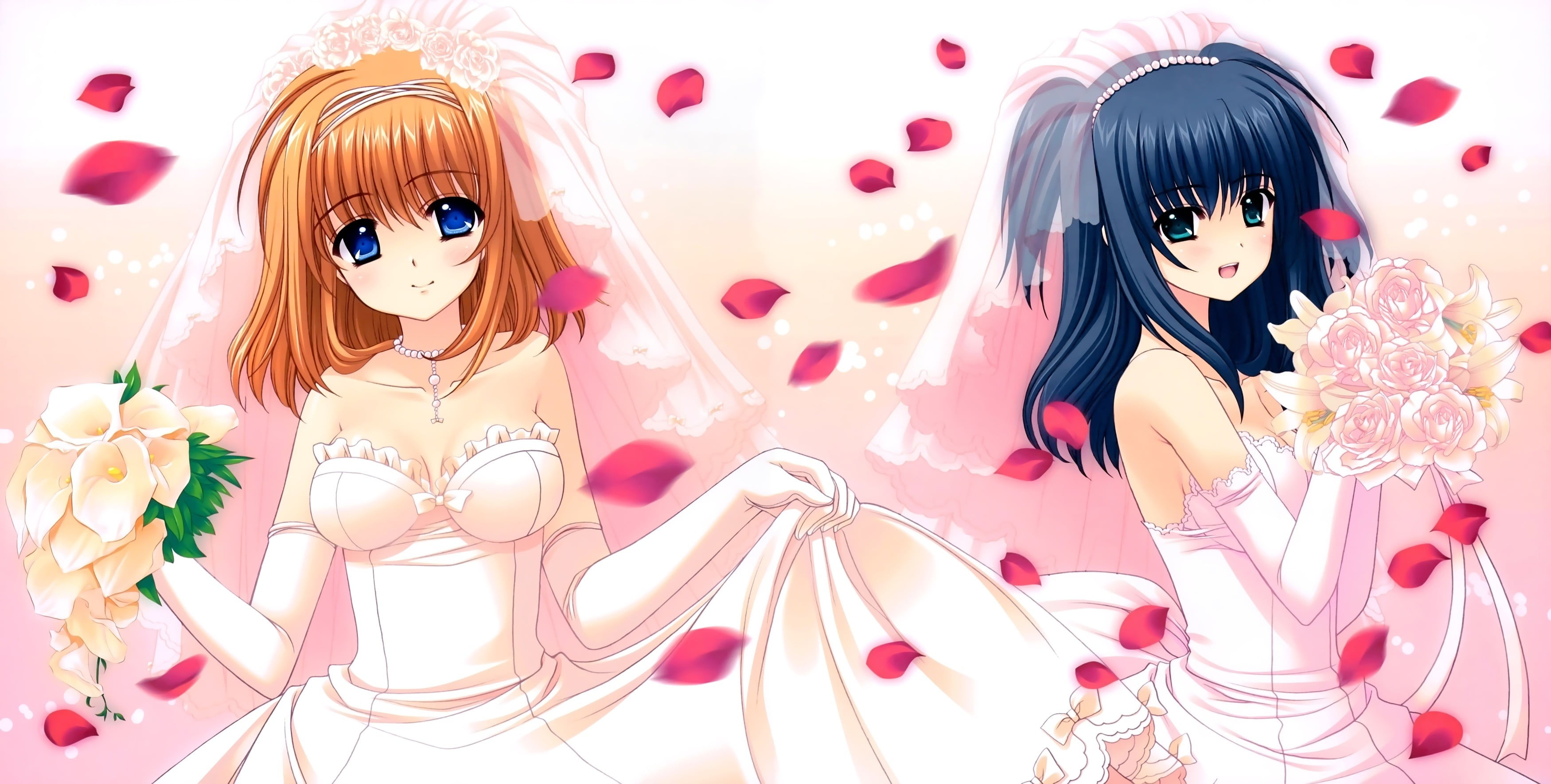 fashion, portrait, celebration, beauty, hairstyle, make-up, 2K, cleavage, representation, looking at camera, wedding dress, anime, women, Yae Sakura, human representation, HD Wallpaper