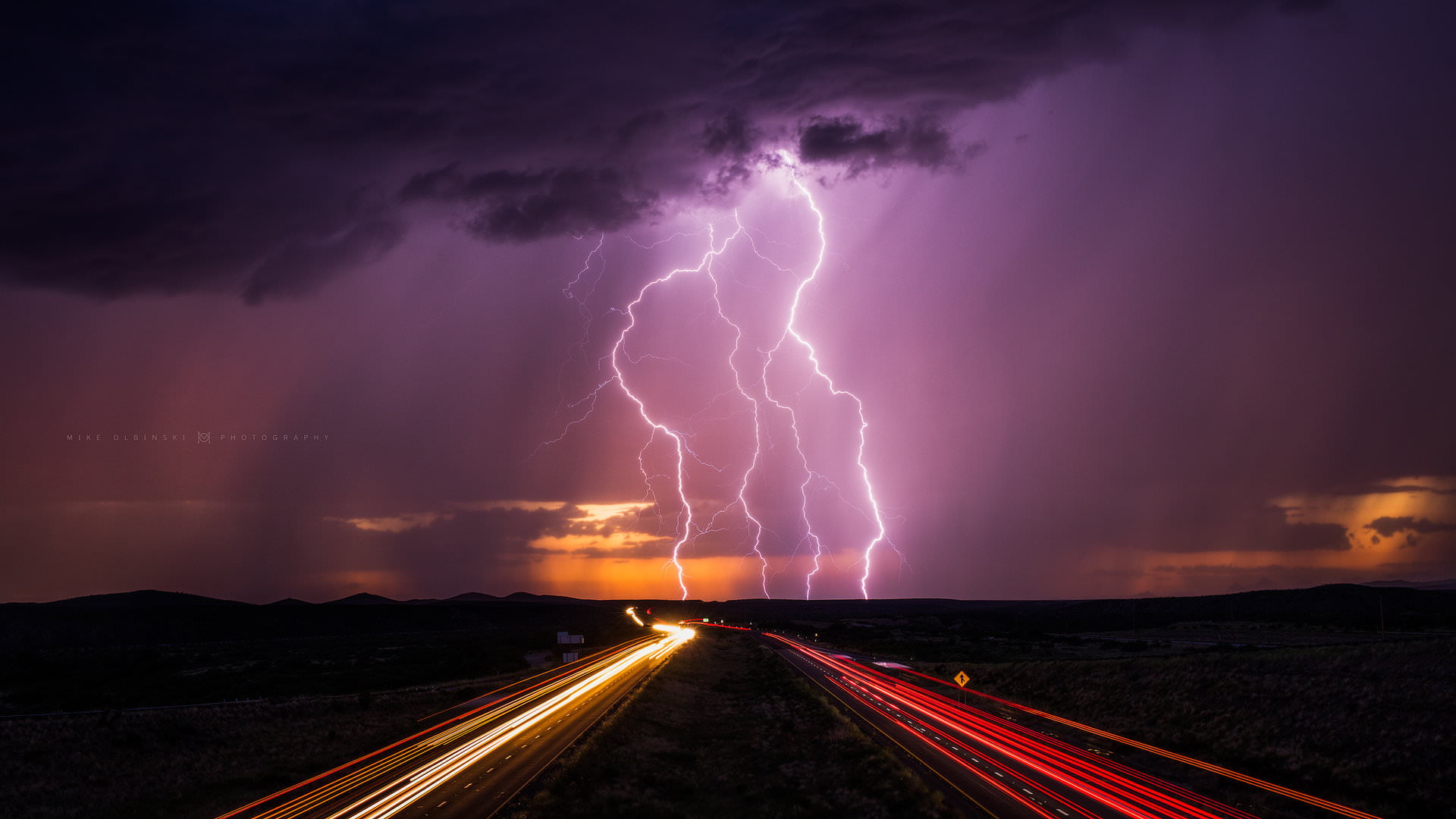 illuminated, road, motion, lightning, power, environment, power in nature, sky, night, danger, storm, sign, nature, beauty in nature, ahead, long exposure, HD Wallpaper