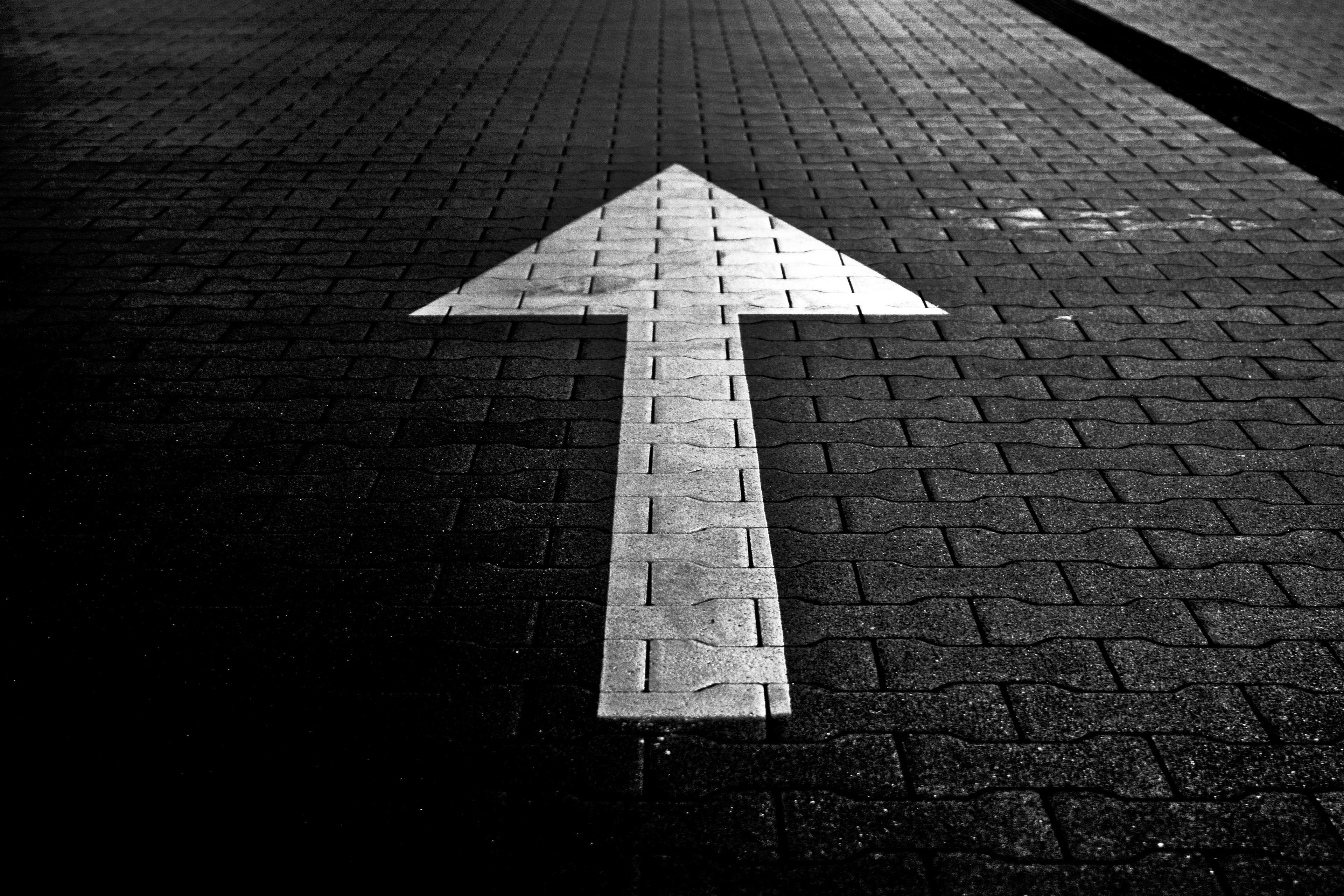 paving stone, straight, no people, high angle view, guidance, road marking, road sign, directional sign, transportation, sign, ahead, 4K, the way forward, HD Wallpaper