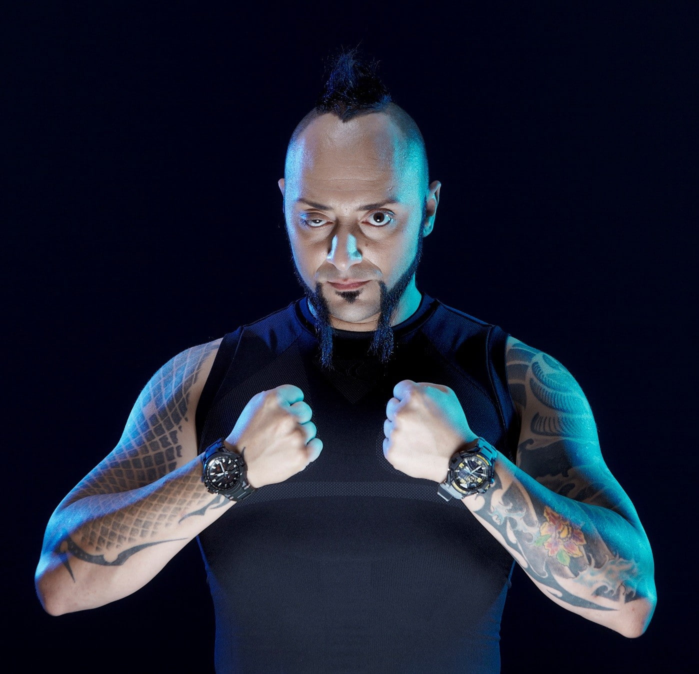 aggression, looking at camera, metal, front view, tattoo, anger, waist up, confidence, attitude, sport, males, indoors, one person, black background, men, HD Wallpaper