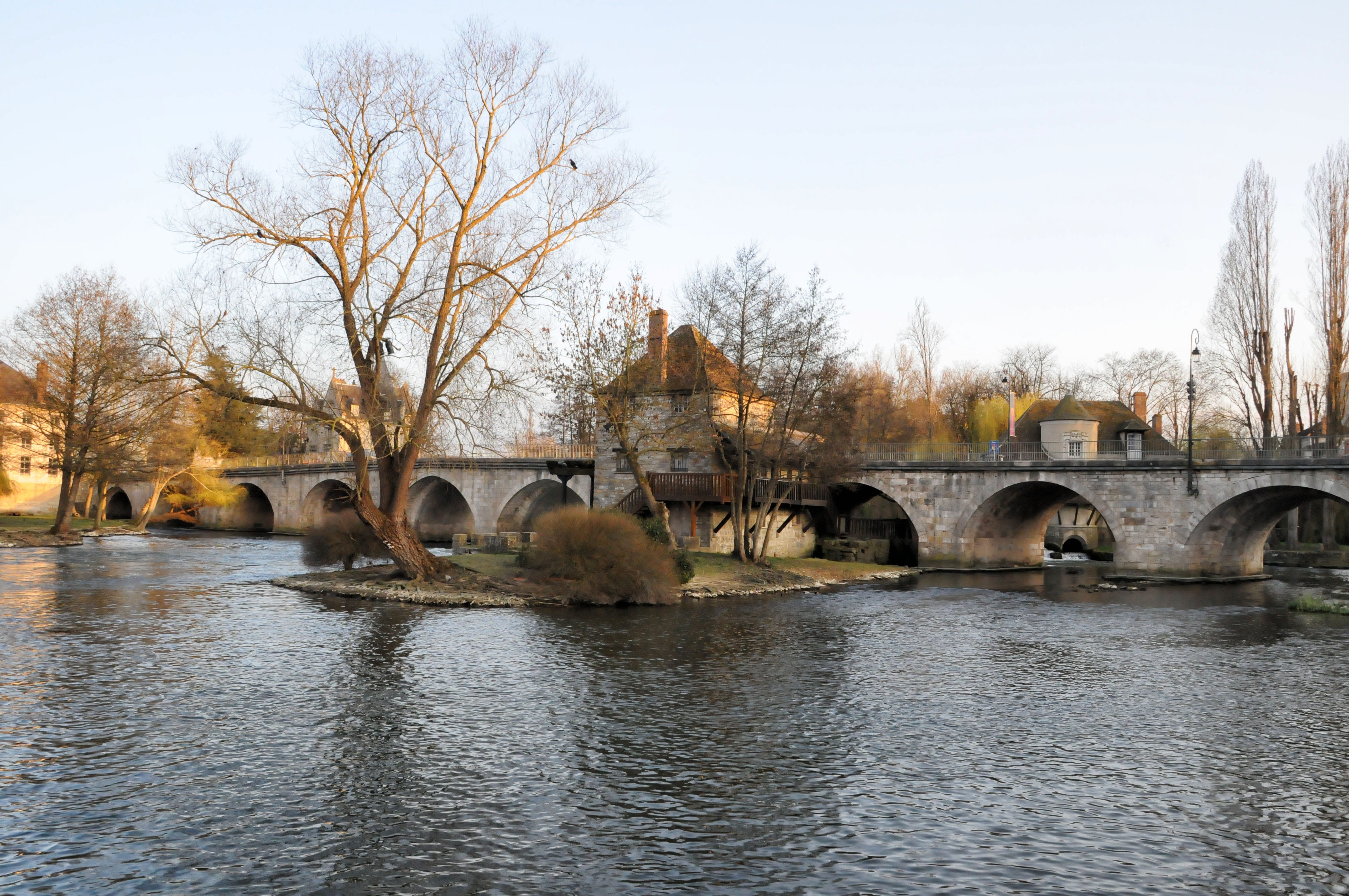 no people, sky, 4K, transportation, arch, artist, bridge - man made structure, architecture, outdoors, day, old village, bare tree, landscape, building exterior, HD Wallpaper