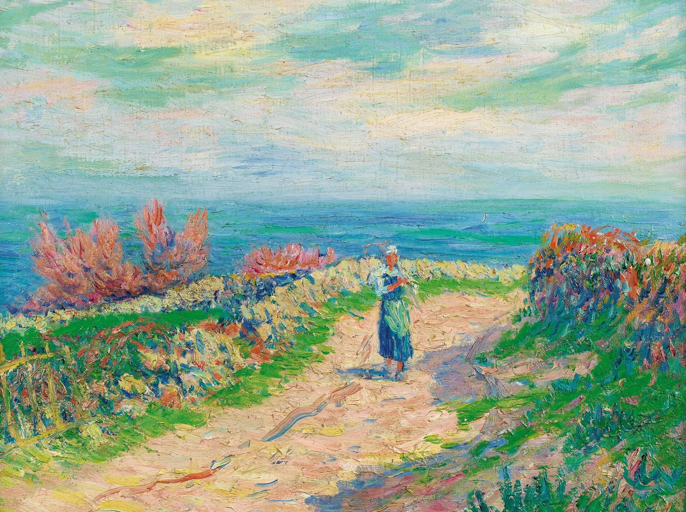 Henry Moret, Henri Sea, 1080P, landscape, The road by the Sea, picture, HD Wallpaper