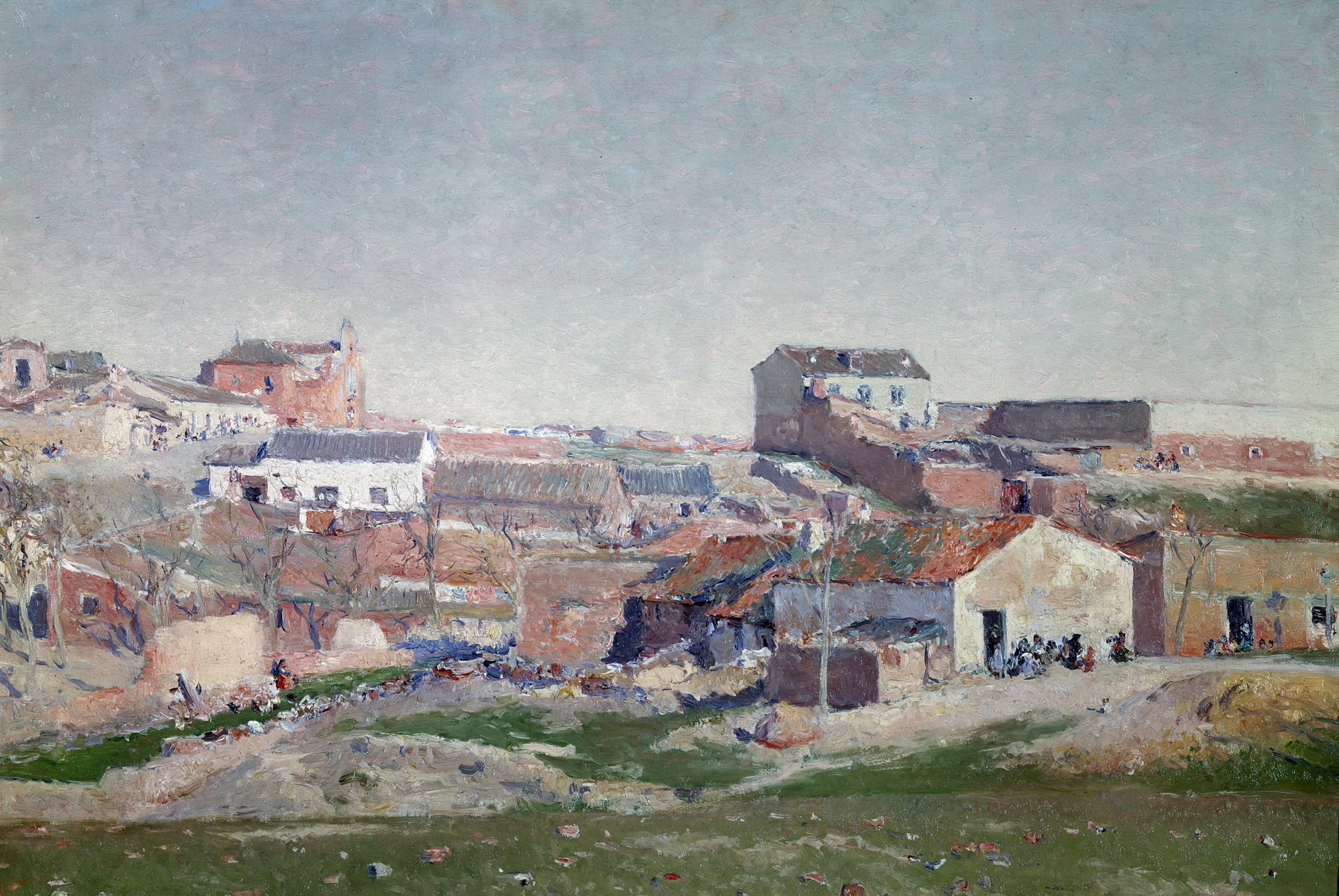 the city, View Of A City Block, Aureliano de Beruete and Moret, picture, 1080P, hills, the urban landscape, home, HD Wallpaper