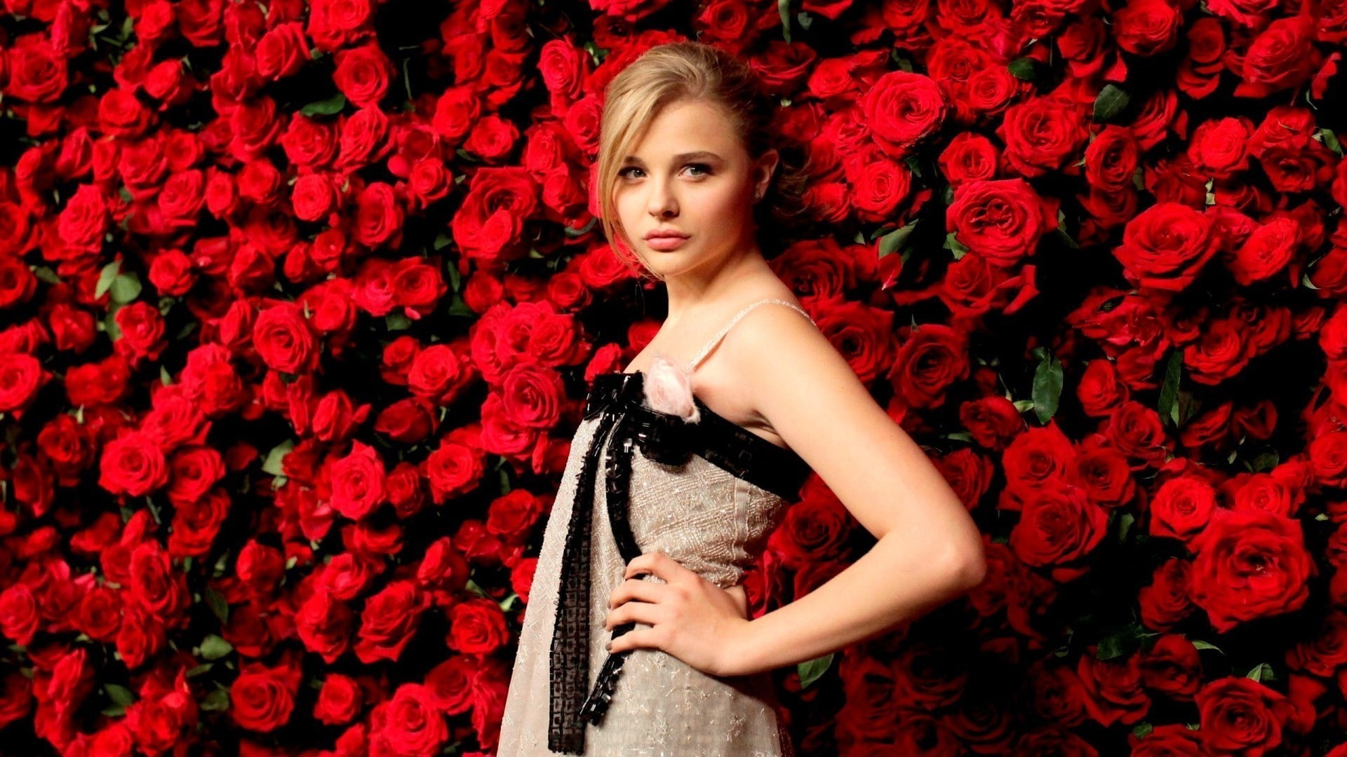 fashion, hair, standing, one person, clothing, looking at camera, chlo grace moretz blonde women actress celebrity, glamour, portrait, rose - flower, adult, HD Wallpaper