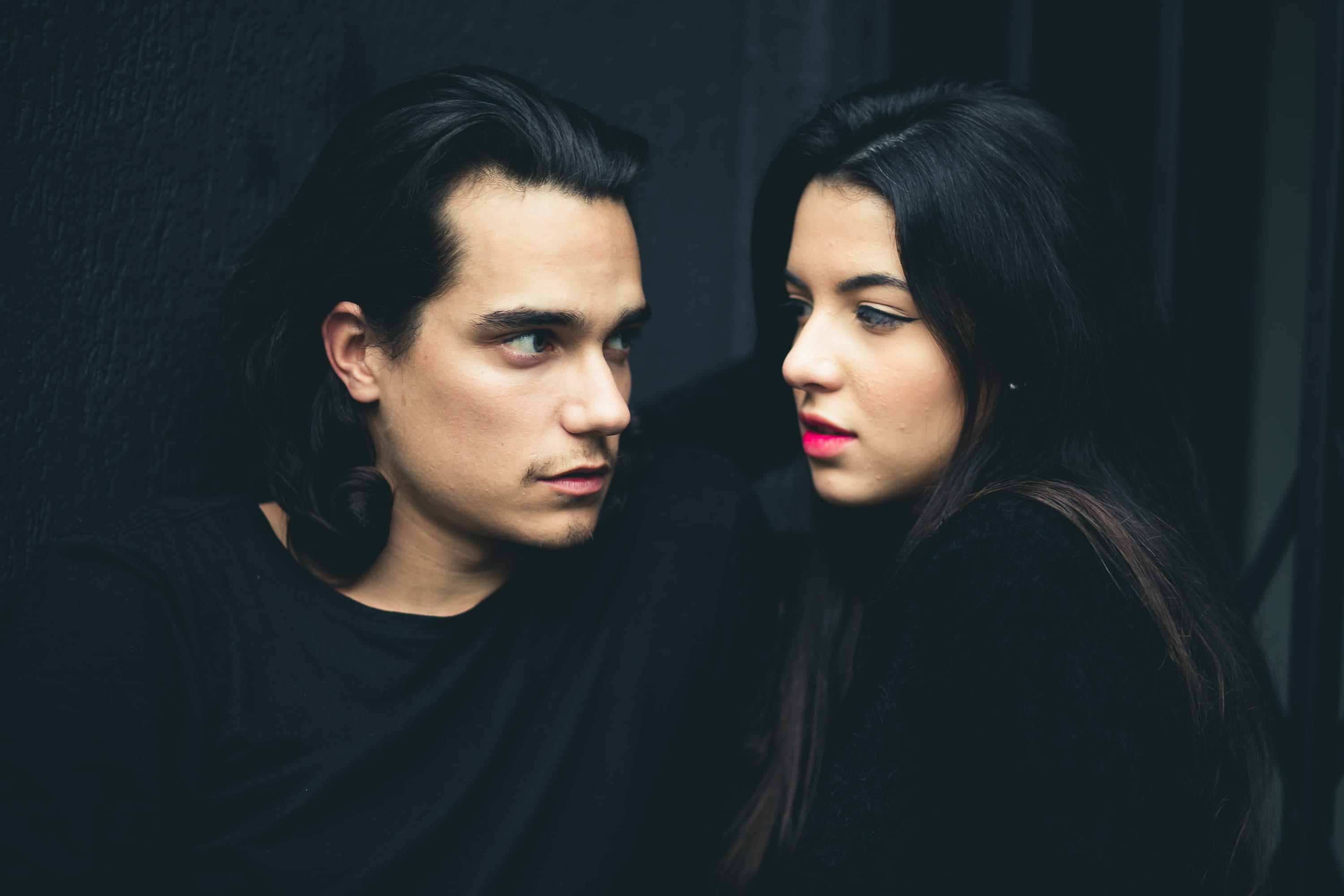 romance, teenager, face, romantic, portrait, heterosexual couple, red lipstick, lipstick, two people, couple, young women, male, headshot, 2K, girl, young, HD Wallpaper