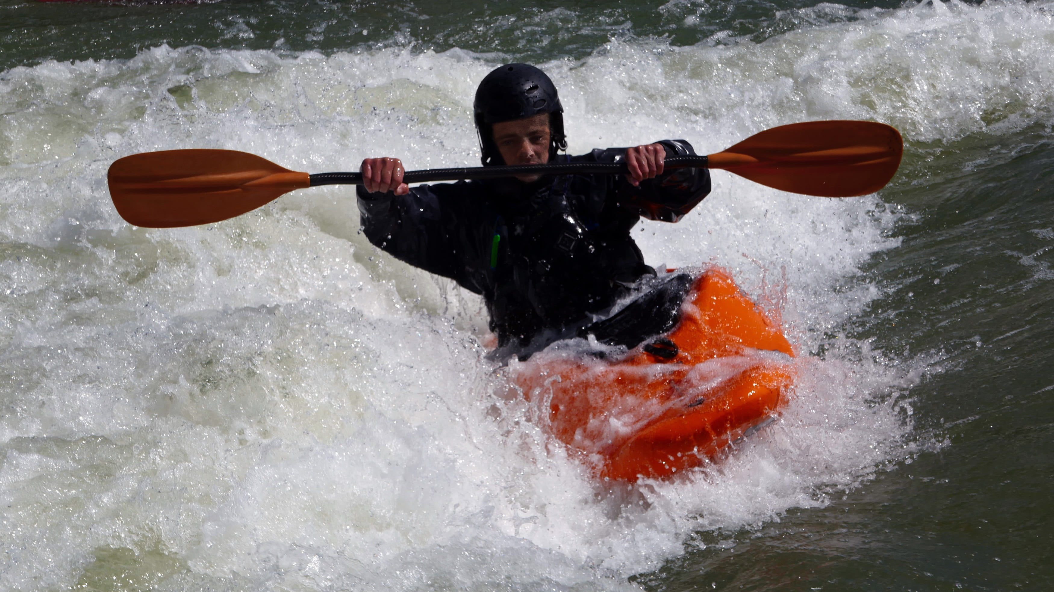 front view, rapids, transportation, water, one person, outdoors, kayak, adventure, leisure activity, challenge, river, nautical vessel, splashing, speed, HD Wallpaper