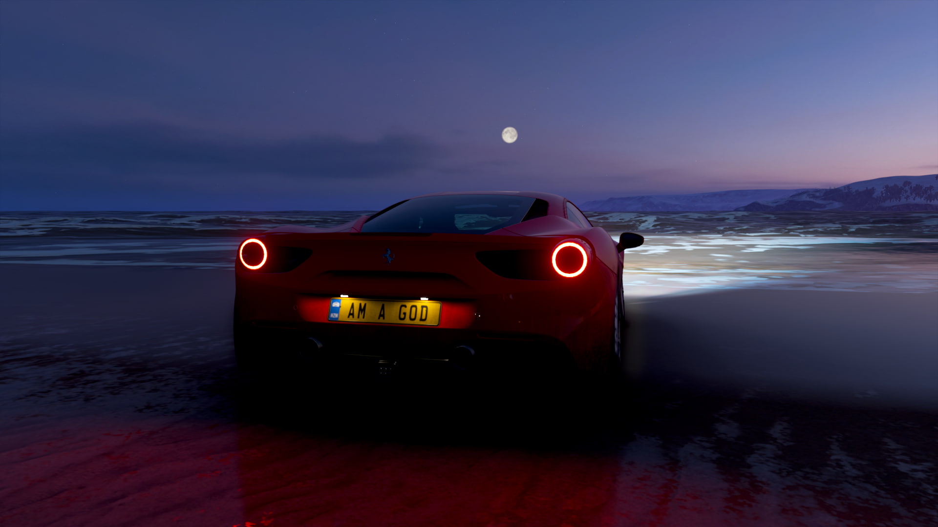 land vehicle, nature, digital composite, road trip, night, water, red, cloud - sky, mode of transportation, scenics - nature, motor vehicle, supercars, HD Wallpaper