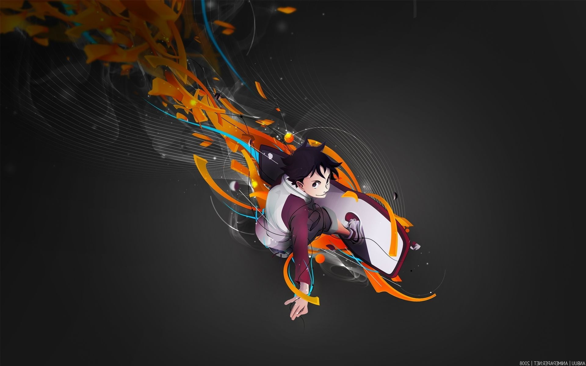 mid-air, jumping, Eureka Seven, anime, nature, multi colored, full length, one person, young adult, 1080P, motion, copy space, Thurston Renton, studio shot, HD Wallpaper