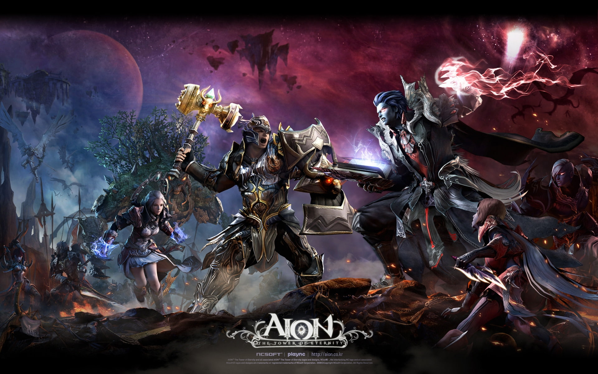 poster, eternity, sword, game, blood, aion, 1080P, tower, battle, pc, characters, fantasy, HD Wallpaper