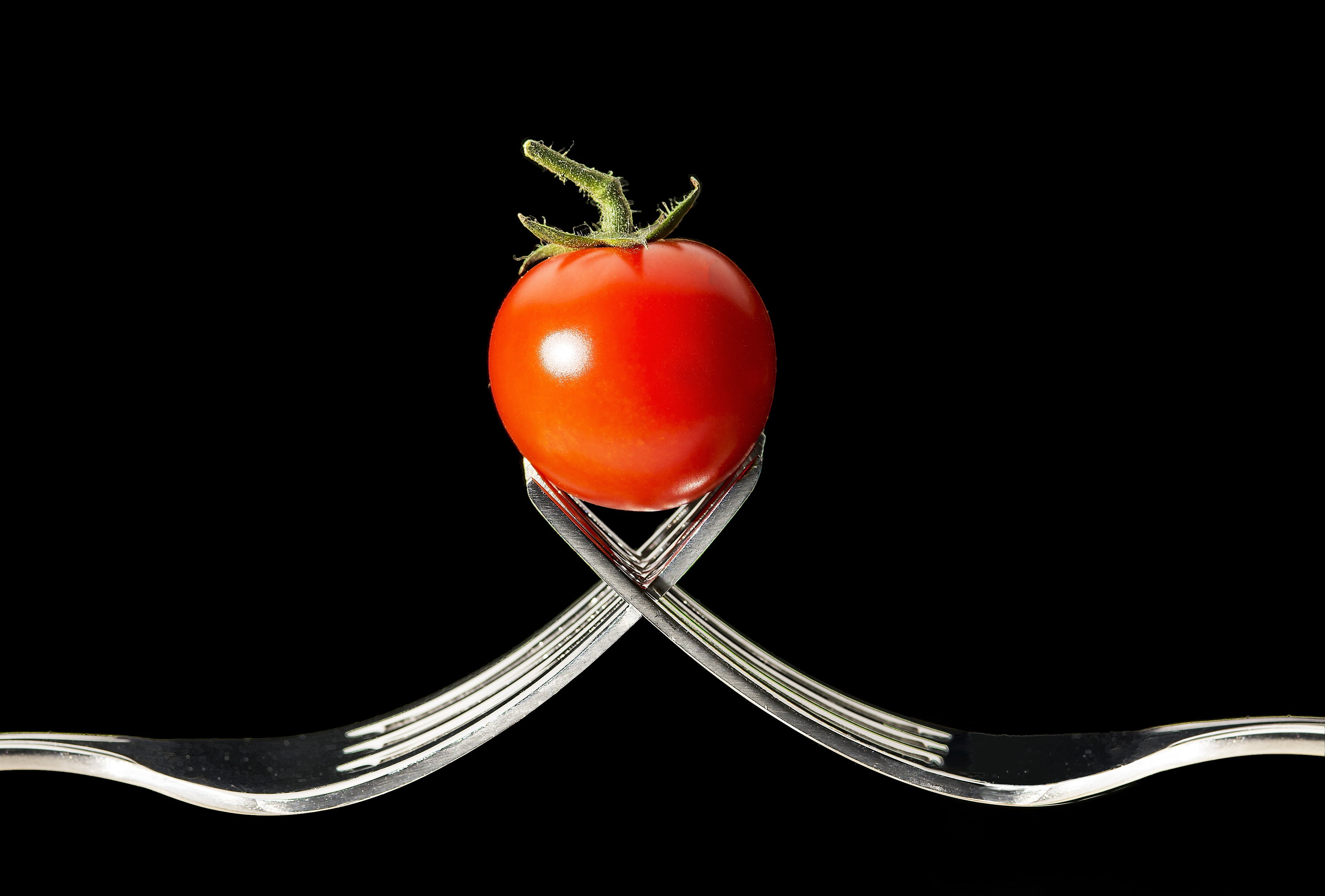 indoors, fruit, two, cherry tomato, single object, healthy eating, black background, raw food, studio shot, copy space, red, tomato, freshness, food and drink, HD Wallpaper