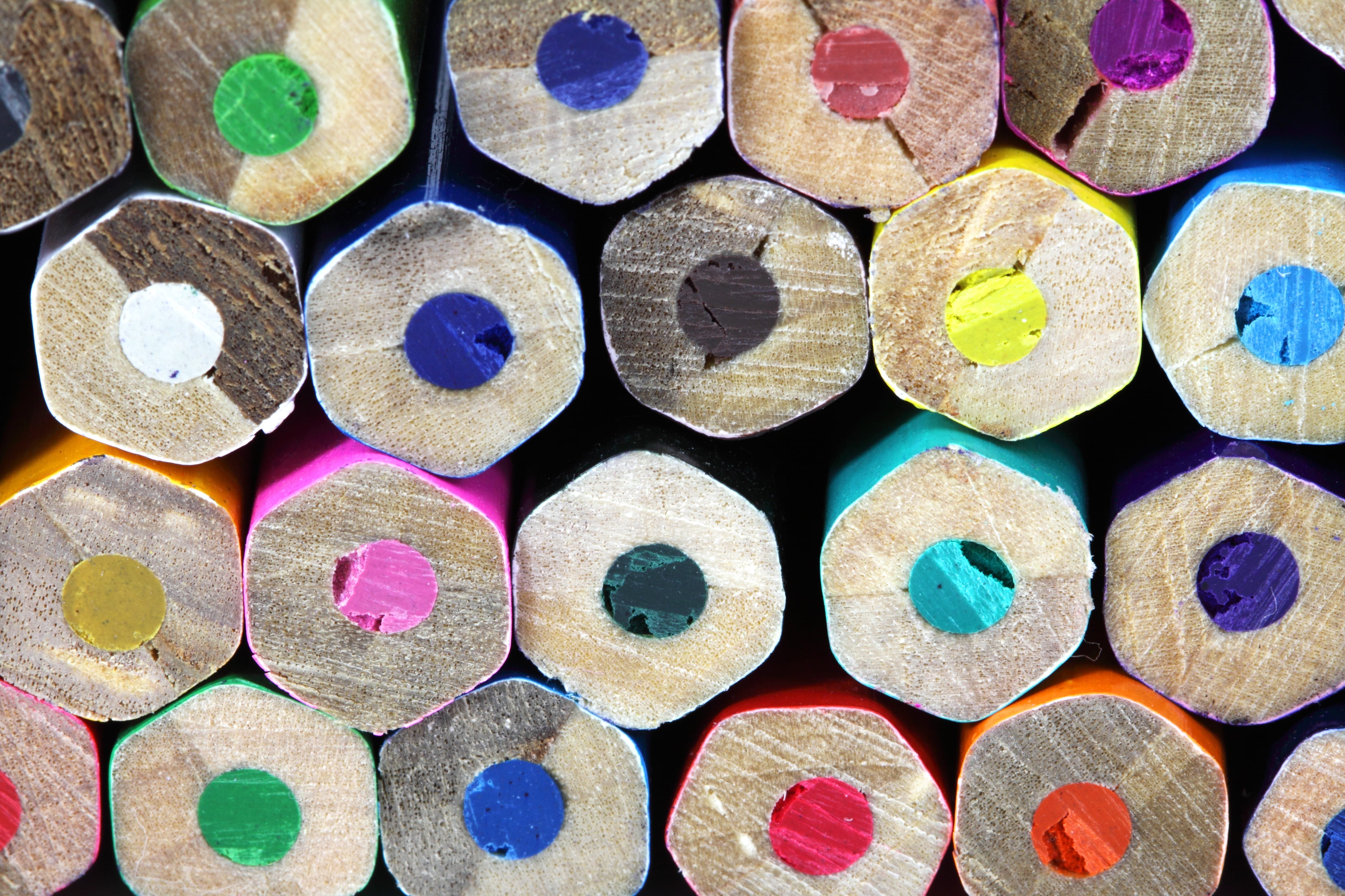 color, school, backgrounds, wood, tips, pencil, large group of objects, colors, shape, 4K, choice, colored, variation, no people, multi colored, abundance, HD Wallpaper