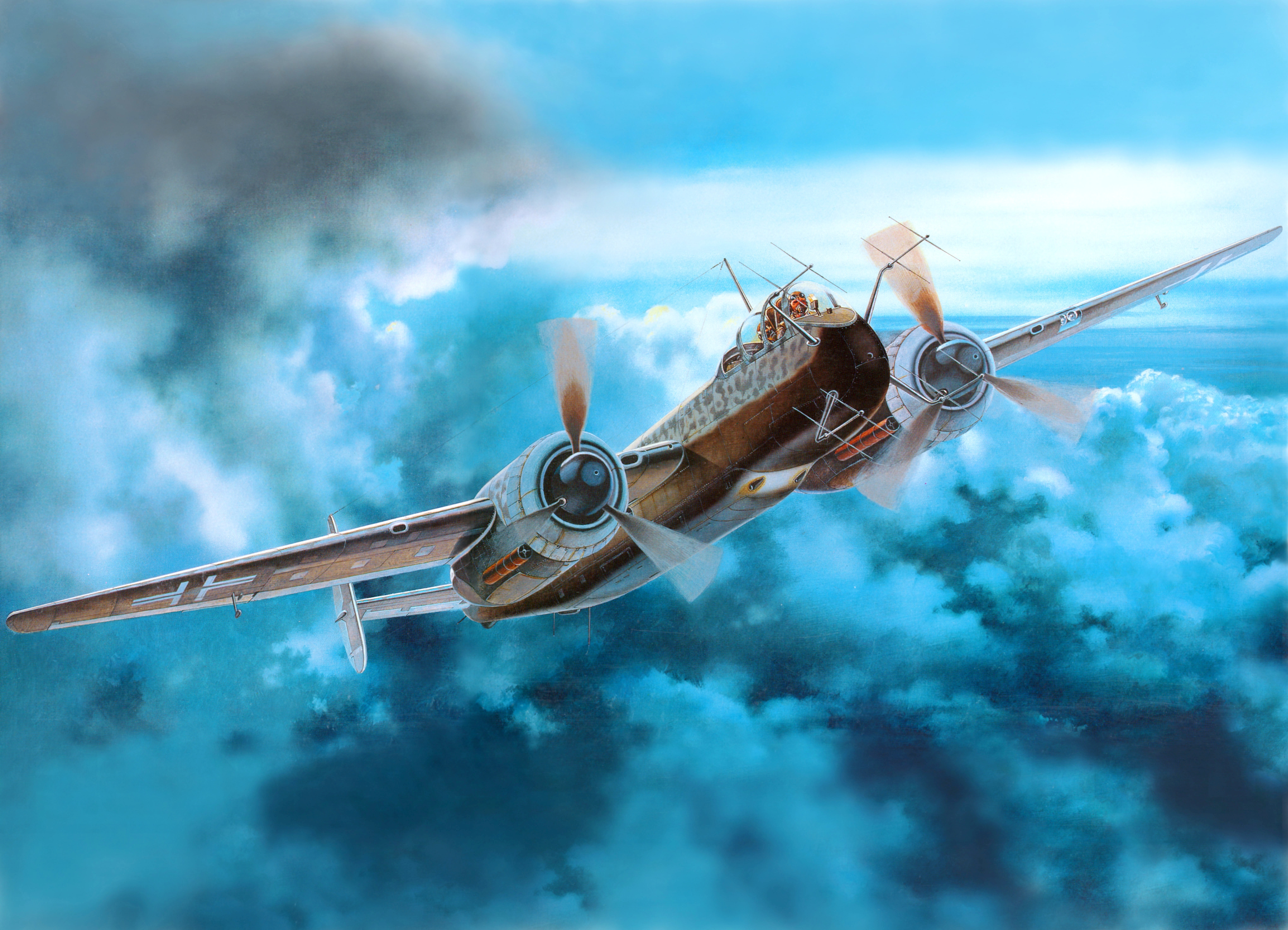 figure, Apaдo Ar 240, WW2, German, multipurpose, the sky, 8K, art, twin-engine, the plane, HD Wallpaper