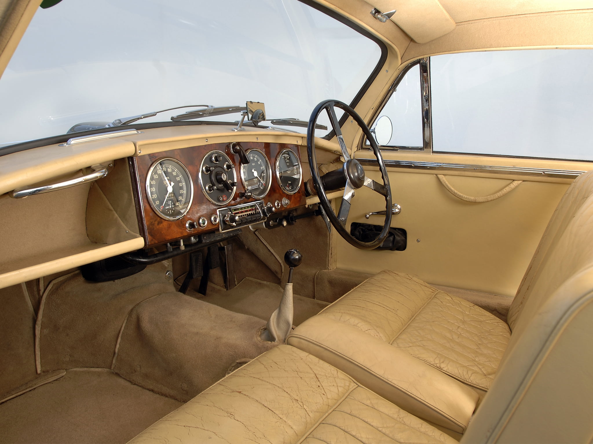 mode of transportation, shiny, control, interior, elegance, convertible, aston martin, bumper, chrome, day, cockpit, glass - material, car, retro, beige, HD Wallpaper