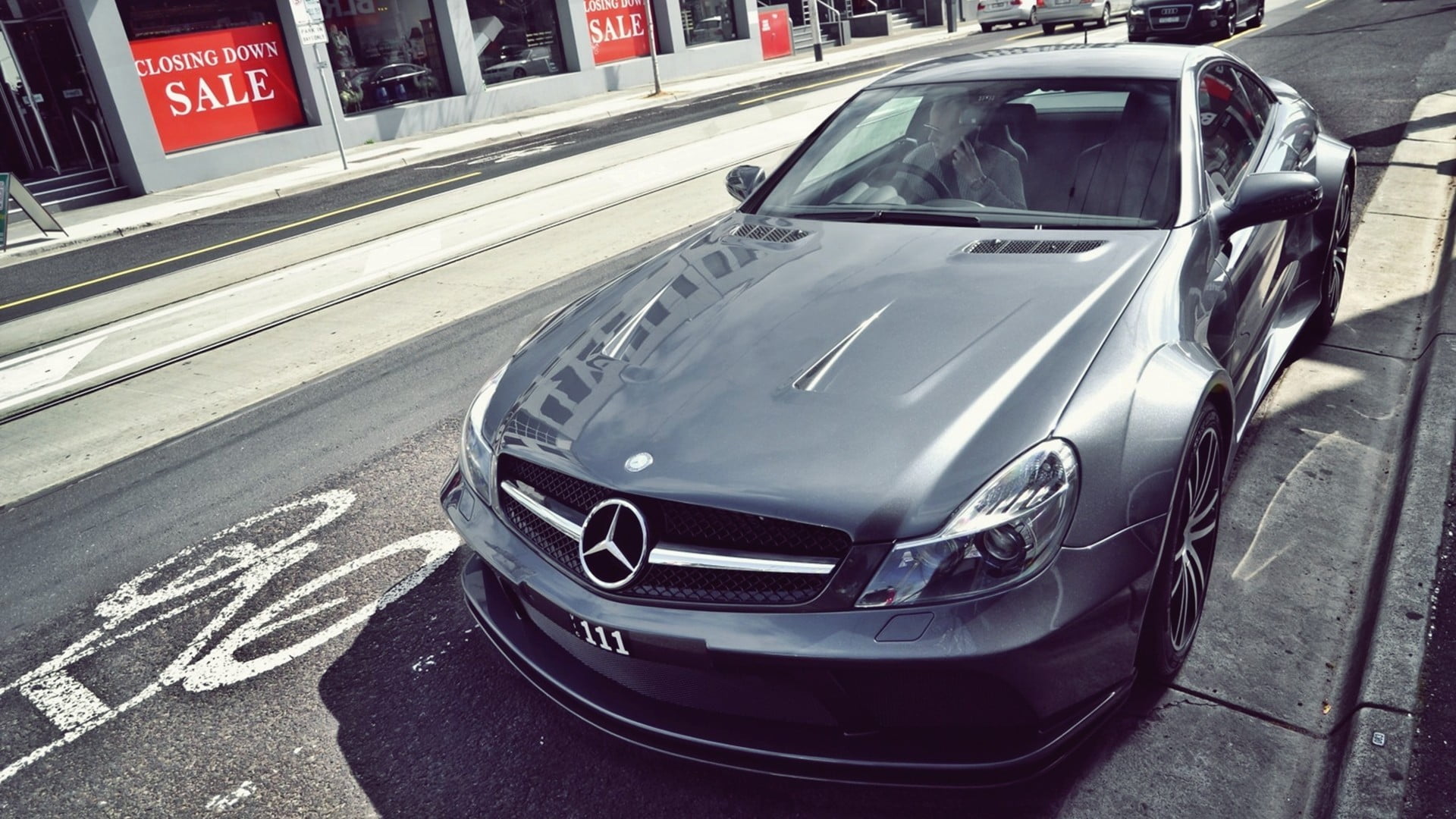 building exterior, mercedes, gray, benz, street, no people, built structure, city, text, land vehicle, day, road marking, mode of transportation, supercars, HD Wallpaper