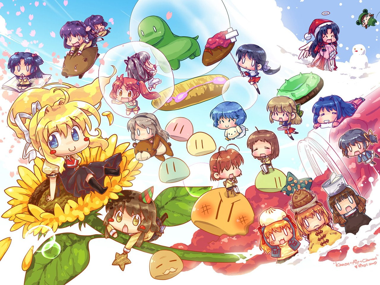 Ryou Fujibayashi, Nagisa Furukawa, Potato (Air), Kotomi Ichinose, Fuuko Ibuki, Botan (Clannad), Tomoyo Sakagami, 720P, Kyou Fujibayashi, Crossover, Anime, HD Wallpaper
