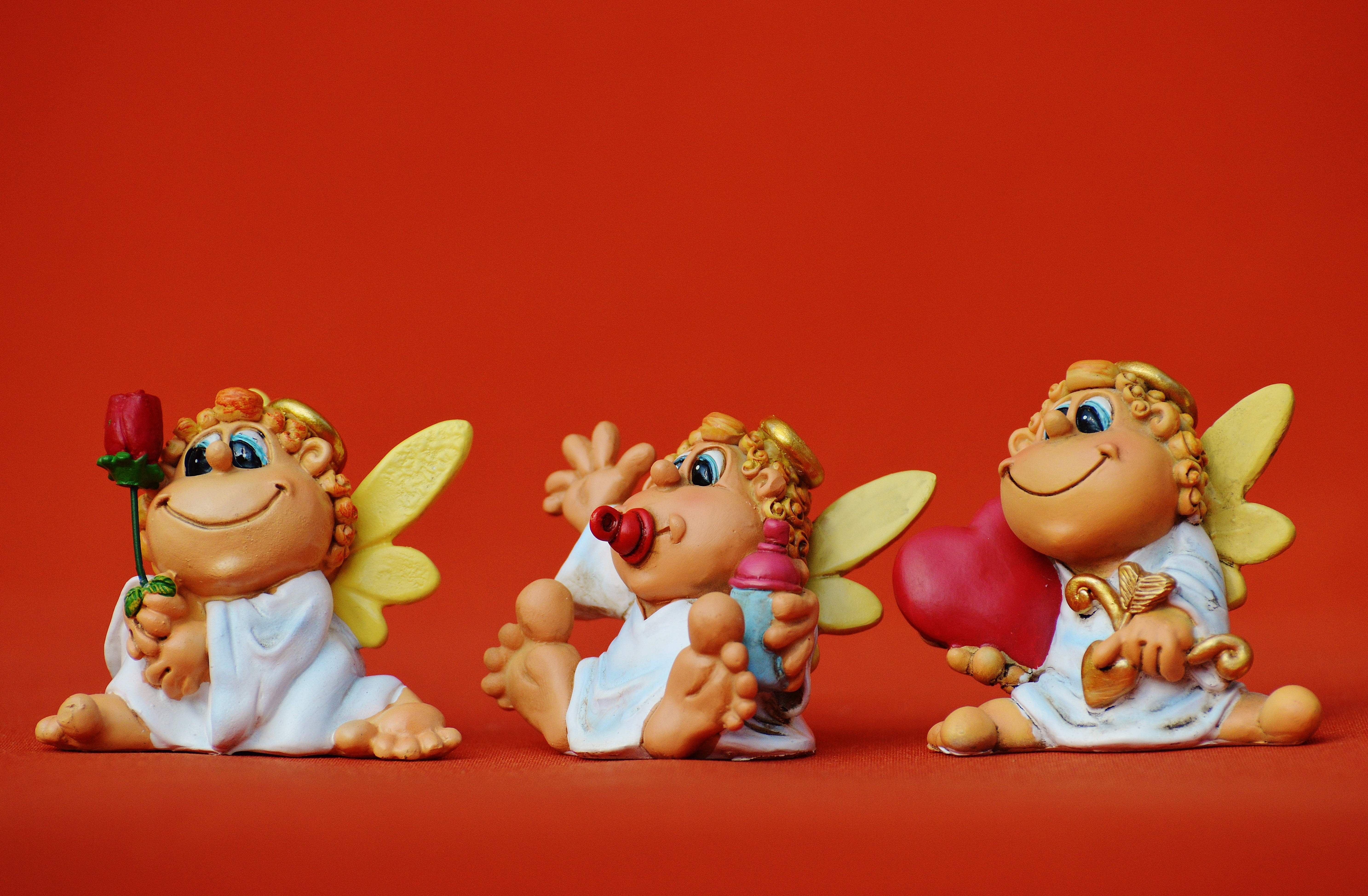 red background, rose, group of objects, cute, representation, sculpture, heart, figurine, no people, colored background, figure, indoors, animal, computer Graphic, HD Wallpaper